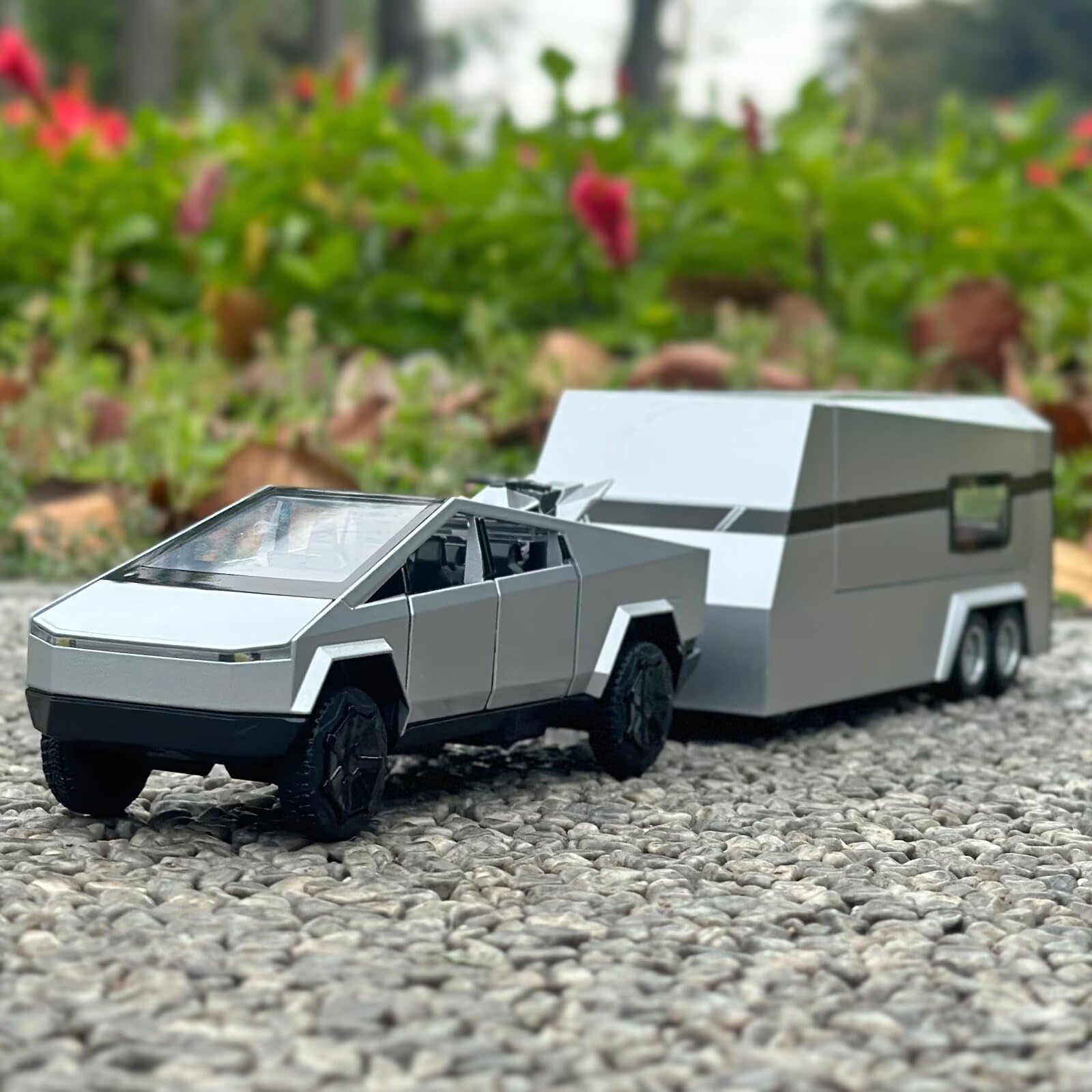 Diecast Metal Mars Pickup Trailer Toy RV with Sound & Light - Pull Back Truck & Trailer Model Kit for Boys Ages 4-7 - Perfect for Imaginative Play, Car Shows & Birthday Gifts (Silver)