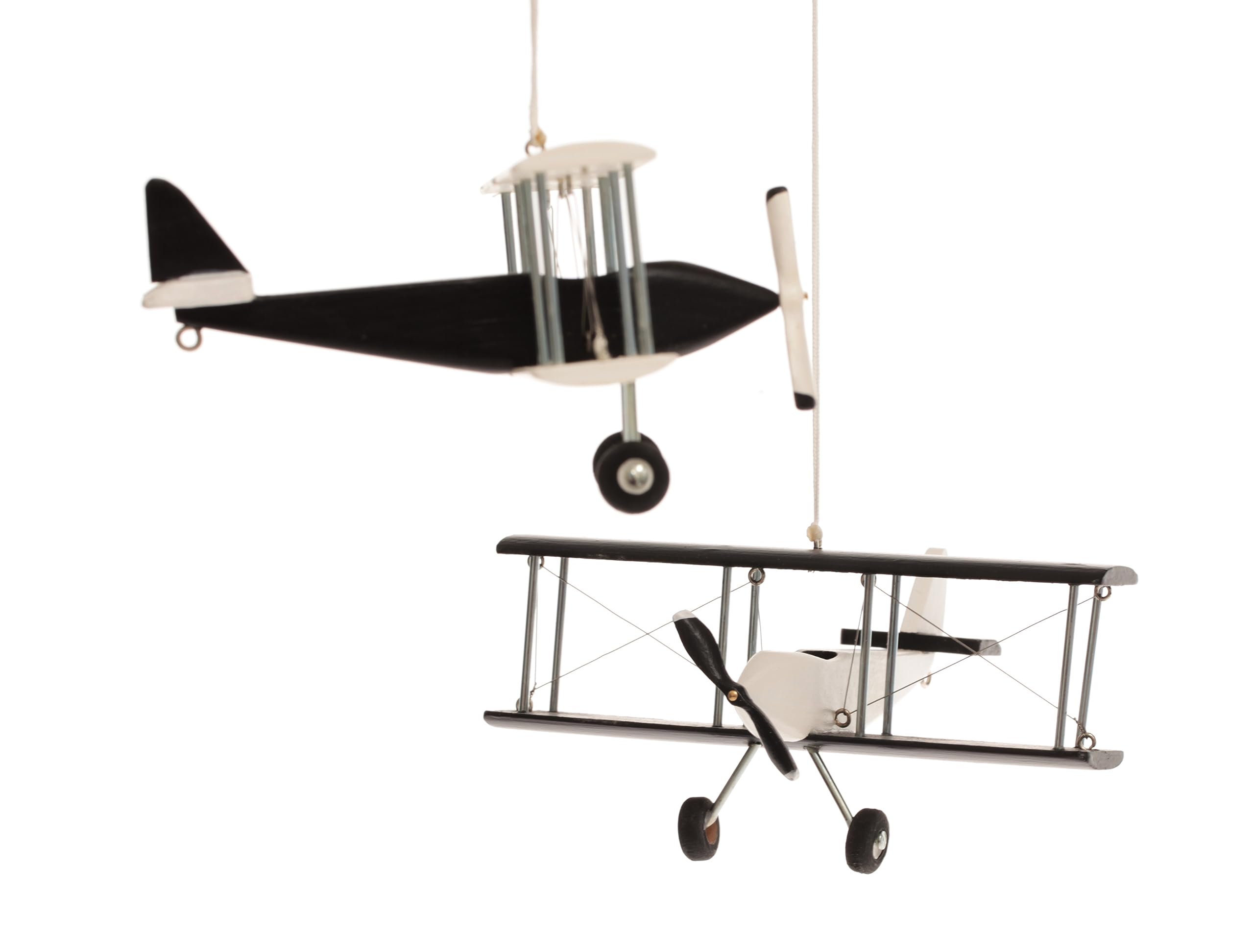 Large Hot Air Balloon & Airplane Ceiling Mobile - Wooden Airplane & Textile Balloons for Travel Theme Nursery Decor | Kids Room Hanging Decor in Gray, White & Black | Perfect Baby Shower Gift & Nursery Decoration