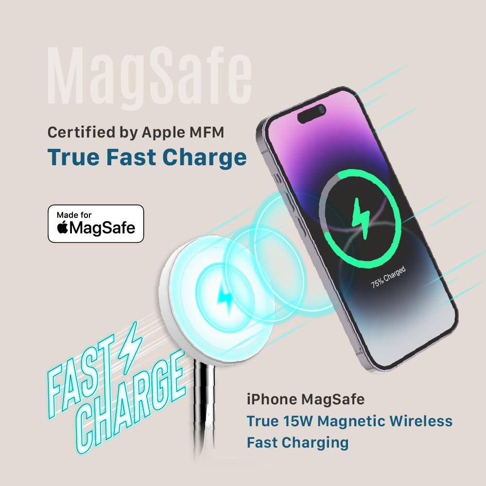 ADAM Elements Omnia M2+ 2-in-1 Magnetic Wireless Charging Station - Compatible with iPhone 12/13/14/15/16 Series & AirPods/Pro - Fast Qi-Certified Charger for Home, Office, and Travel