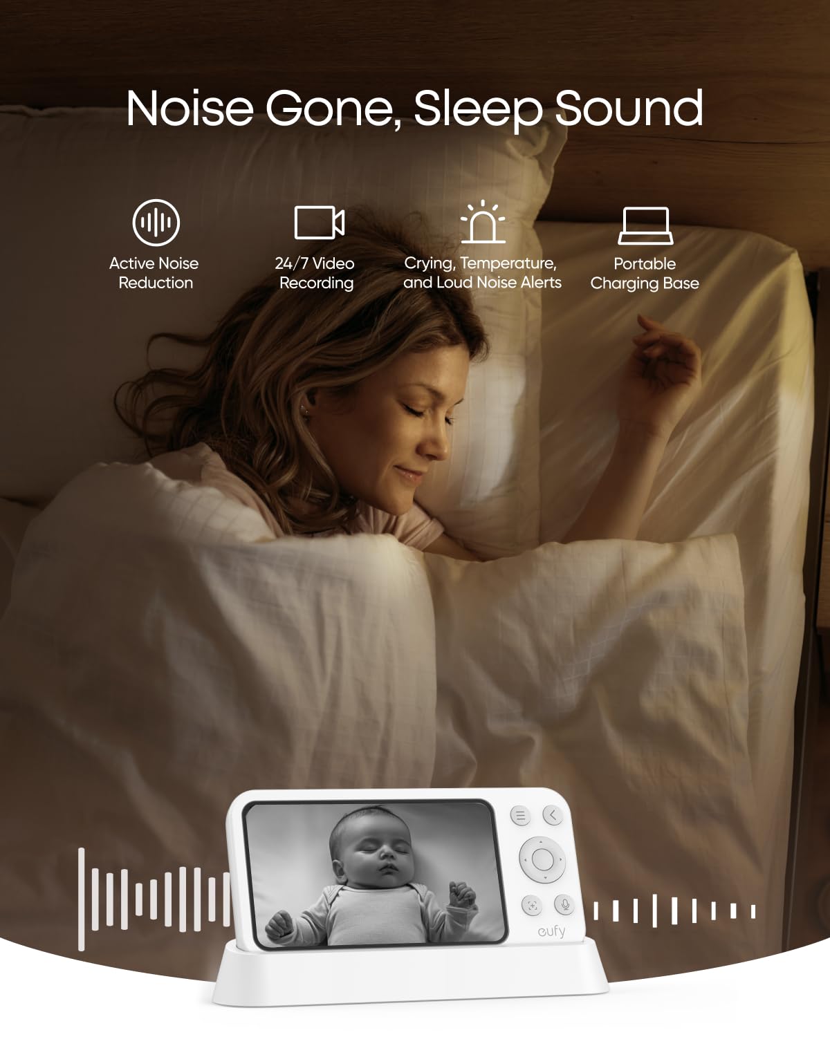 eufy Security Baby Monitor E21 - 4K UHD Camera with 5'' 720p Display | 8X Zoom | Hybrid Wi-Fi & No Wi-Fi Option | 24/7 App Recording | Pan-Tilt | Portable with Built-in Battery | ANR Technology | Perfect for Nursery, Travel & Home Security Monitoring