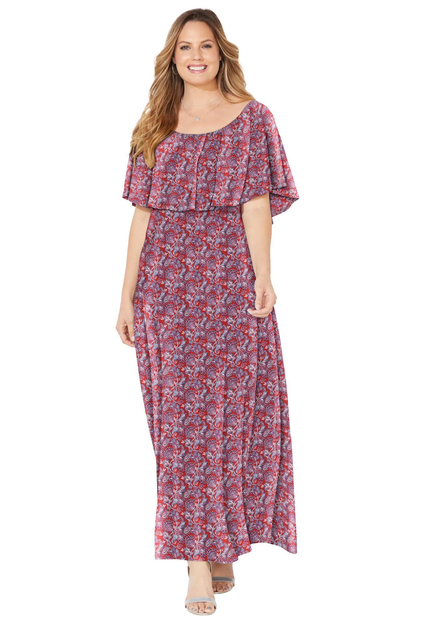 **Catherine's Women's Plus Size Floral Meadow Crest Maxi Dress – Elegant & Comfortable for Summer, Beach, and Casual Outings**