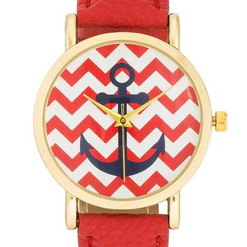 Premium Nautical Red Leather Watch for Men - Waterproof & Stylish - Perfect for Diving, Sailing & Everyday Wear