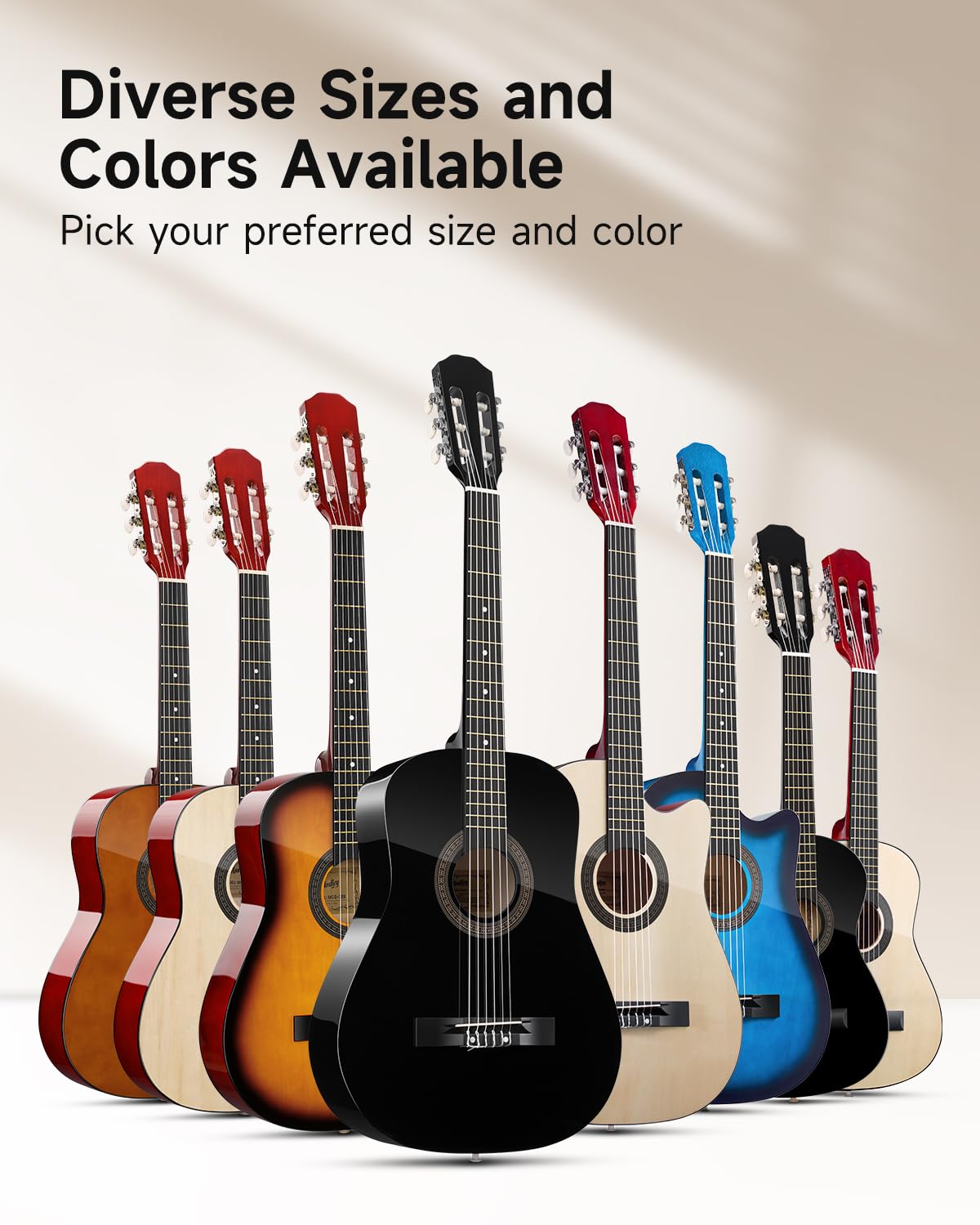 Moukey 38 Inch Acoustic Guitar for Beginners - Full Size Dreadnought Guitar Kit with Gig Bag, Tuner, Picks, Capo & Strap - Ideal for Kids, Youth & Adults - Perfect for Home Practice, Camping & Music Lessons (Sunburst)