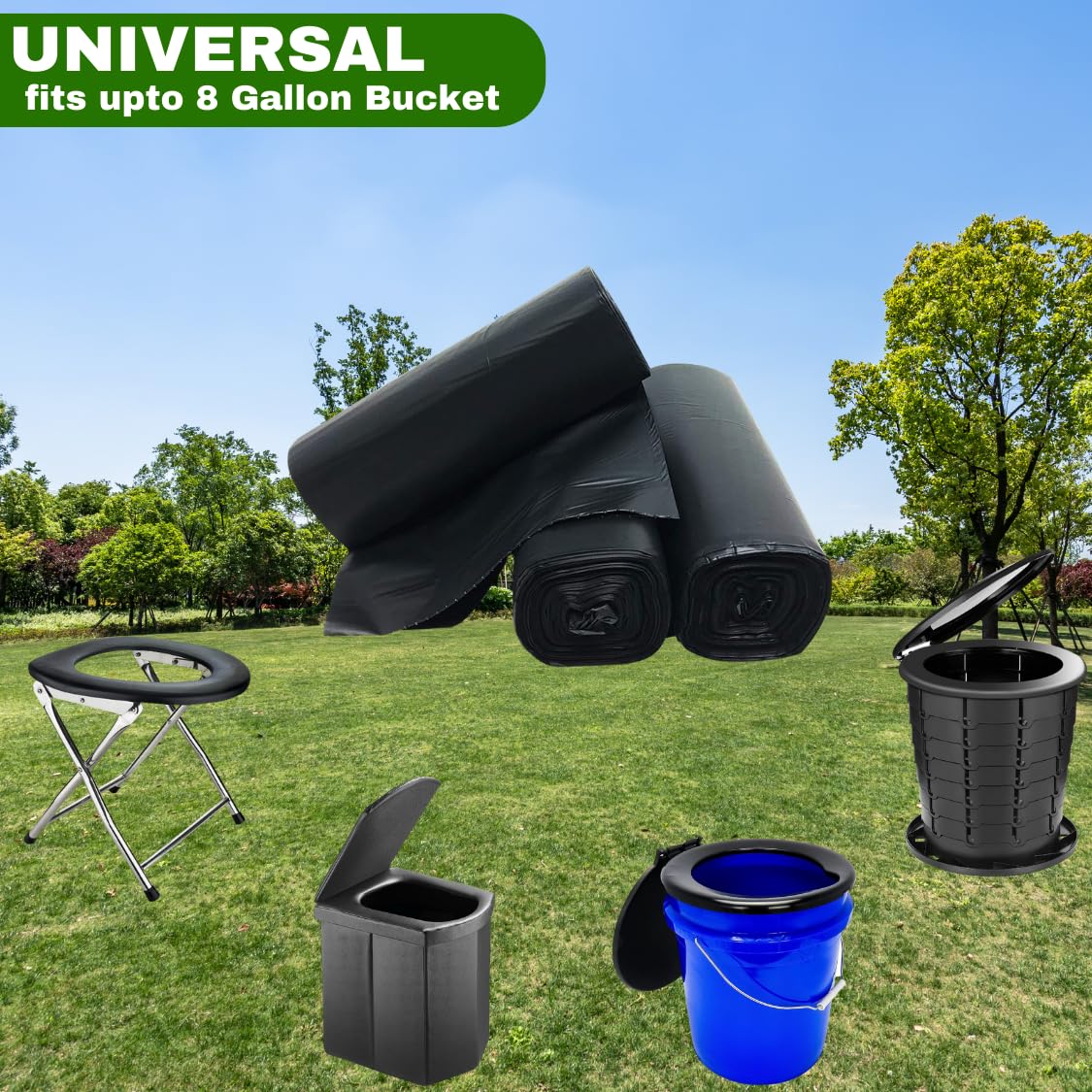 Portable Camping Toilet Waste Bags - 60 Bags (3 Rolls) 8 Gallon Black Can Liners for Travel, Hiking & Outdoor Adventures - Ideal for RV Trips, Emergency Preparedness & Off-Grid Living