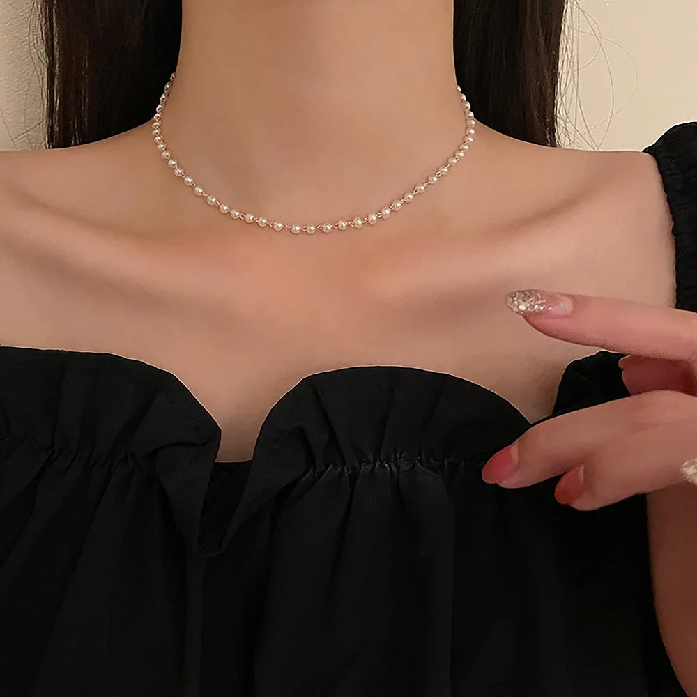 Elegant Petite Pearl Bead Choker Necklace for Women | Delicate Pearl Jewelry Gift for Her | Perfect for Weddings, Parties & Date Nights | HN1582