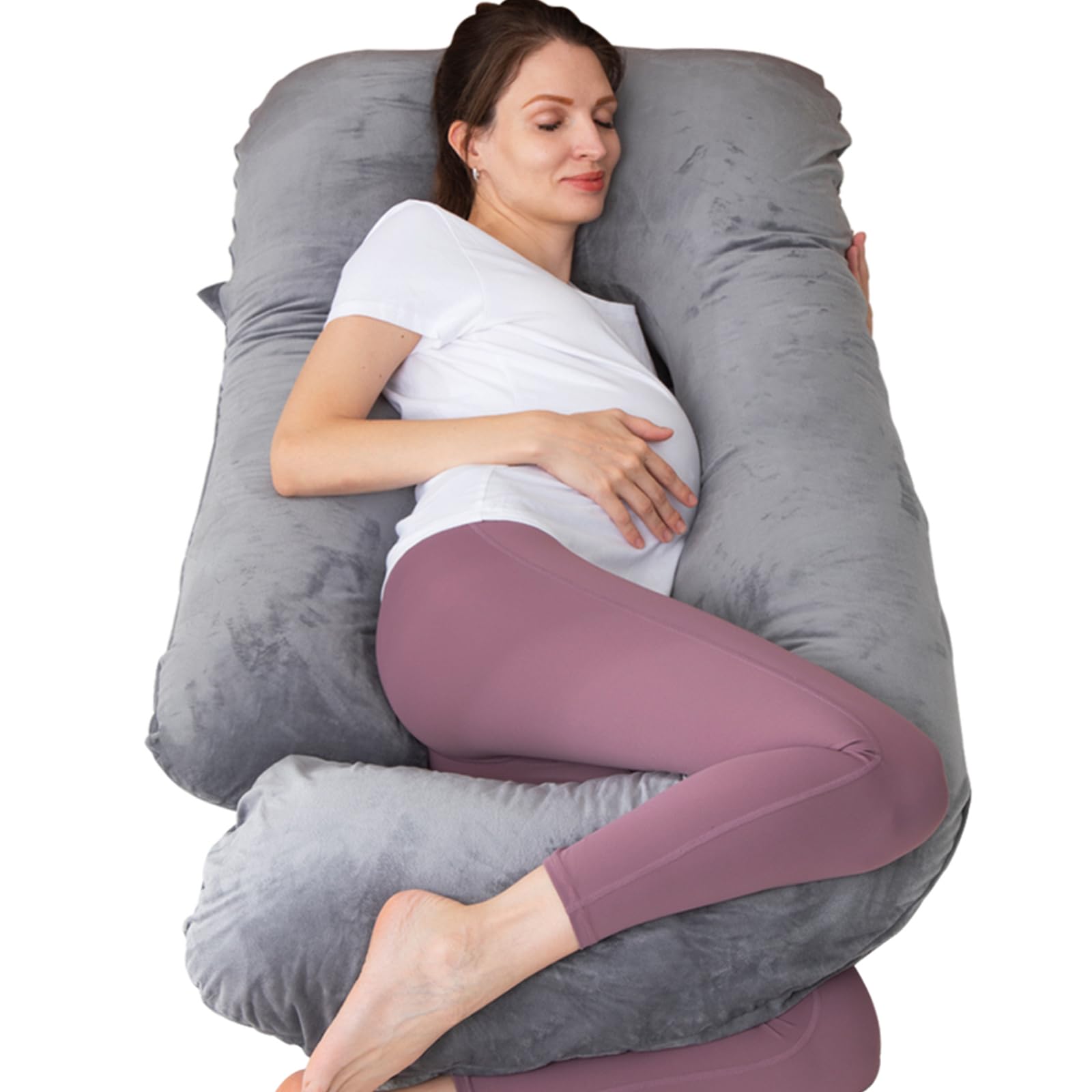 MOON PINE U-Shaped Pregnancy Pillow for Maternity Support - Full Body Maternity Pillow with Removable Cover for Pregnant Women - Dark Grey - Perfect for Side Sleeping, Back Pain Relief & Comfortable Pregnancy Sleep