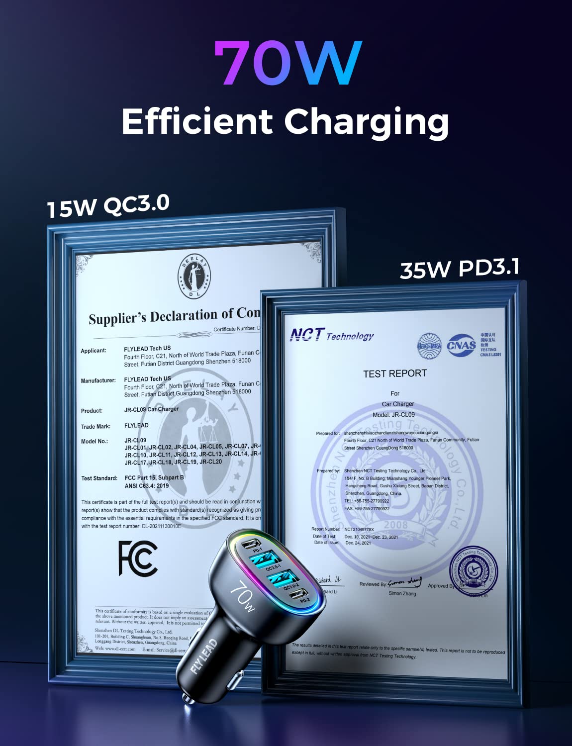70W 4-Port USB C Car Charger Fast Charging Adapter - Compatible with iPhone 16, Android & More - Perfect for Family Road Trips & Long Commutes