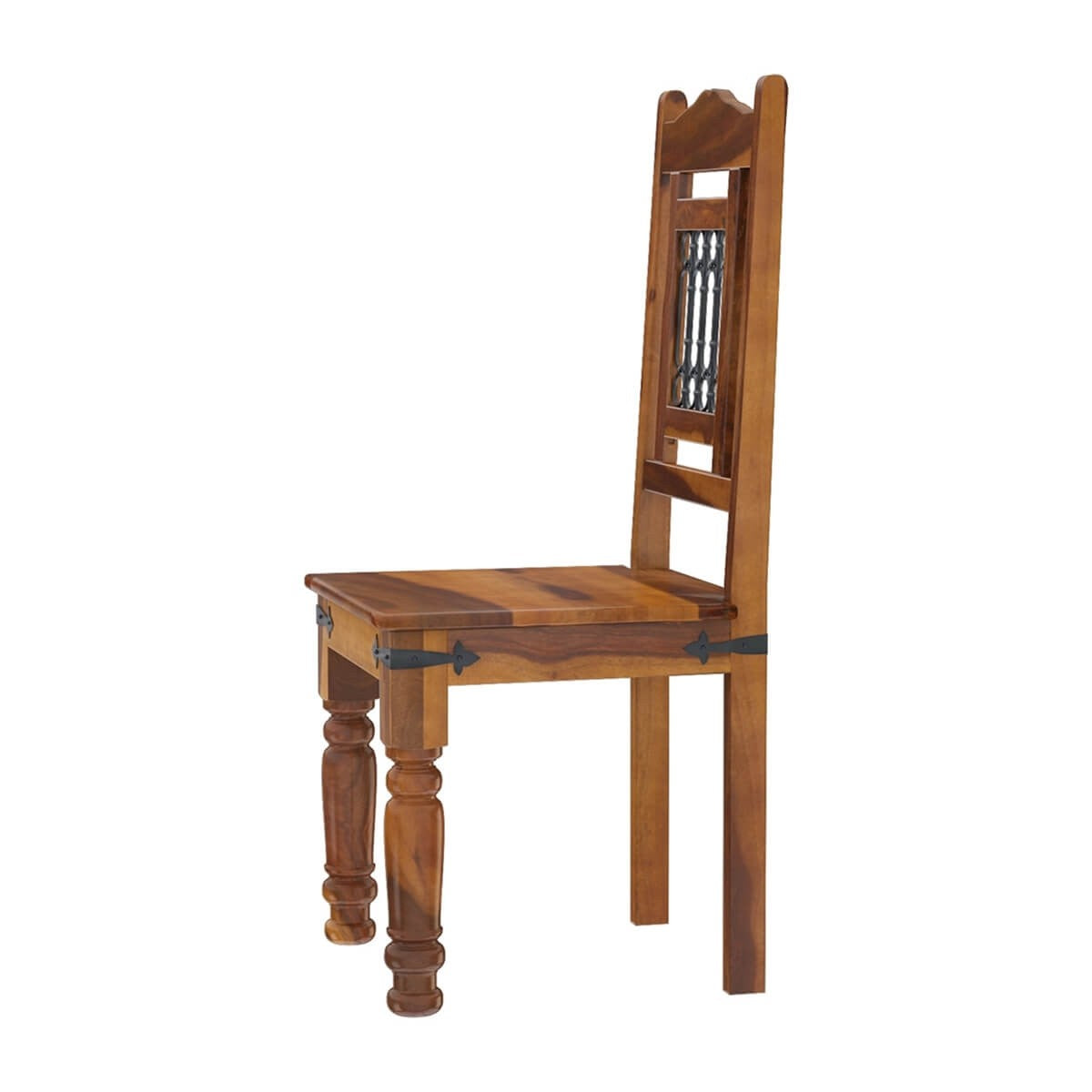 Handcrafted Indian Solid Wood & Iron Grill Back Dining Chairs Set (Brown) - Perfect for Patio, Garden, Restaurant & Outdoor Dining