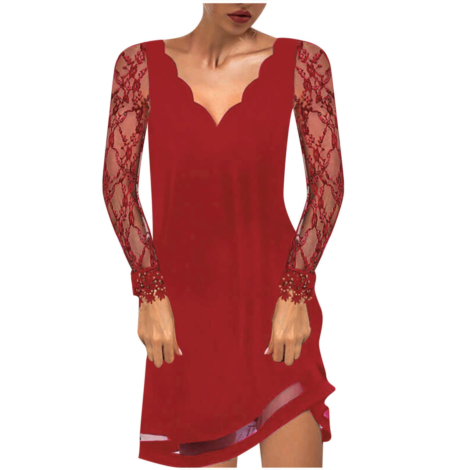 Sexy Hollow Out Sleeve Mini Dress for Women - Casual Wave Neck Solid Summer Dress - Perfect for Date Night, Beach Vacation & Party Outfits