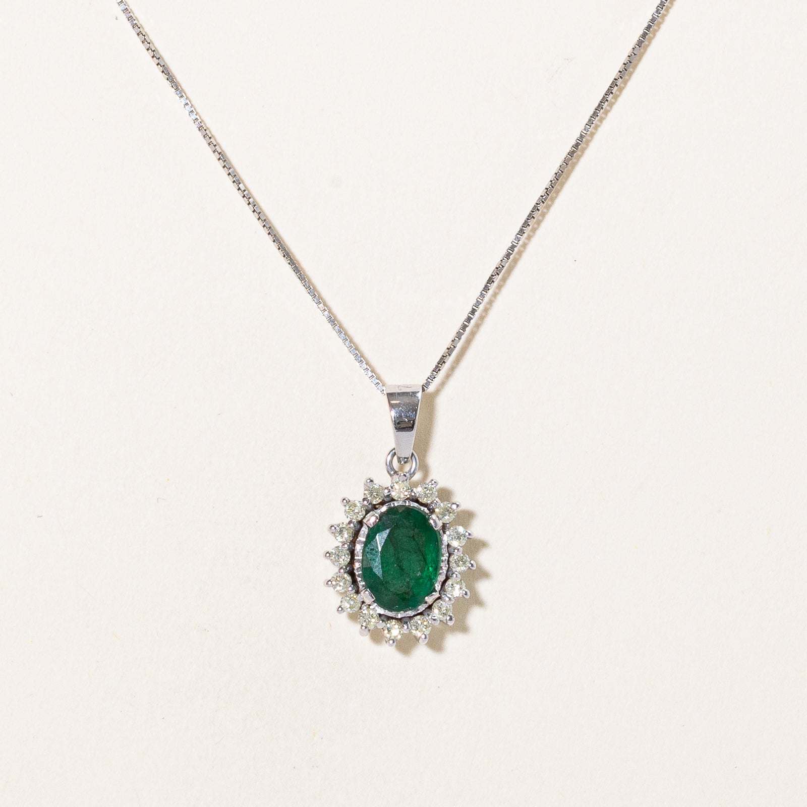 Emerald and Diamond Petal Pendant Necklace - 1.35ct Emerald & 0.32ctw Diamonds - 17 Inch Sterling Silver Chain - Elegant Jewelry Gift for Women - Perfect for Weddings, Anniversaries & Special Occasions