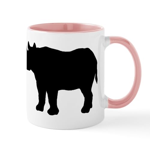 White/Pink Inside - Rhinoceros Silhouette Mugs