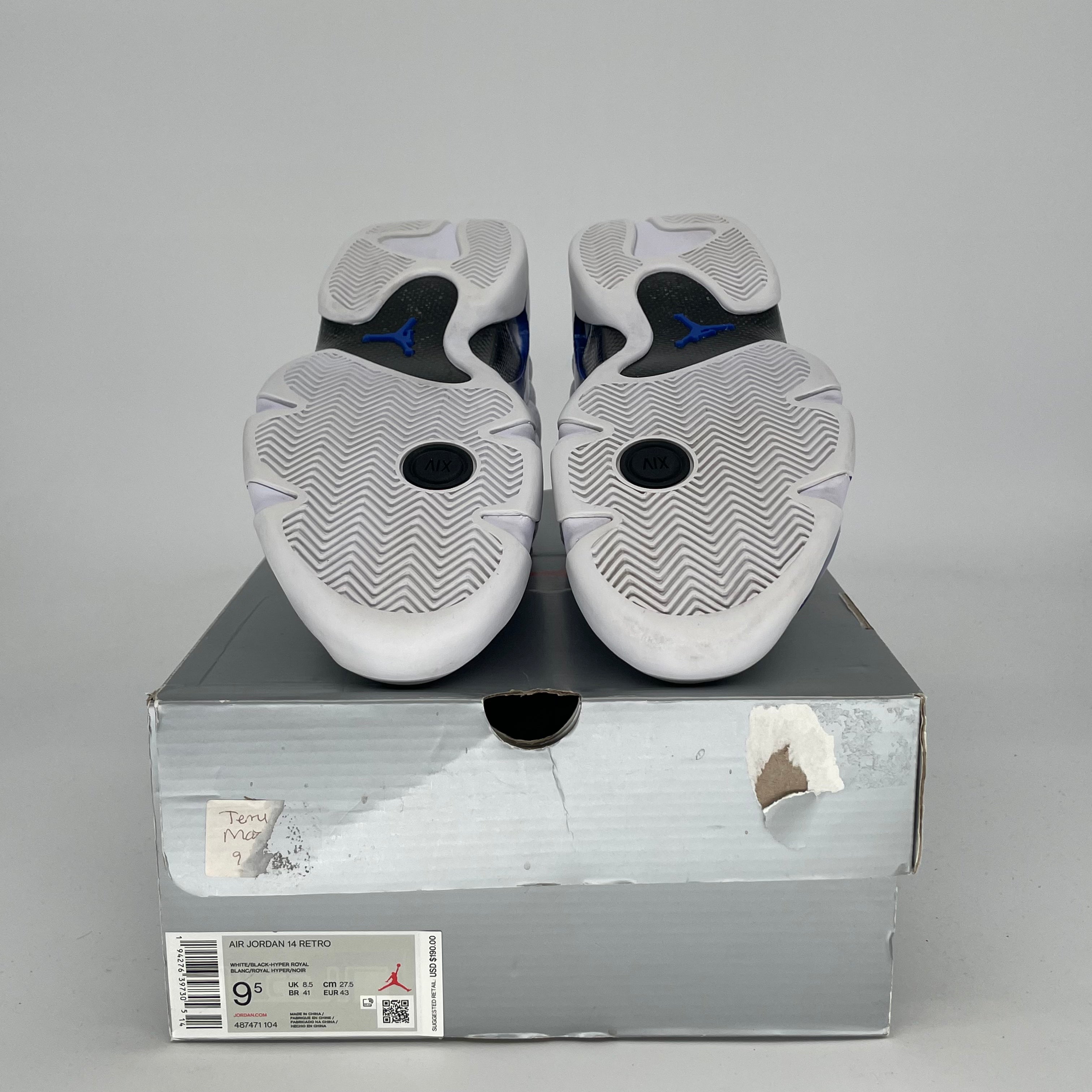 AIR JORDAN 14 Retro Sneakers - White Hyper Royal Basketball Shoes - Men's Size 9.5/Women's 11 - Style Code 487471-104 - Perfect for Streetwear & Court Performance