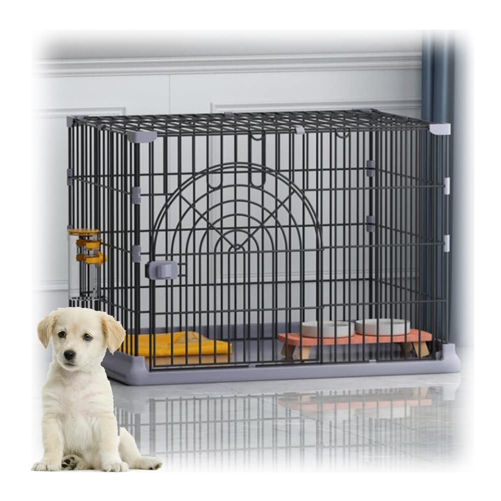 **Foldable Resin Dog Crate with Plastic Tray - 76x51x50cm Black Pet Kennel for Indoor & Outdoor Use - Ideal for Dogs, Cats, and Small Pets - Perfect for Travel, Training, and Home Safety**