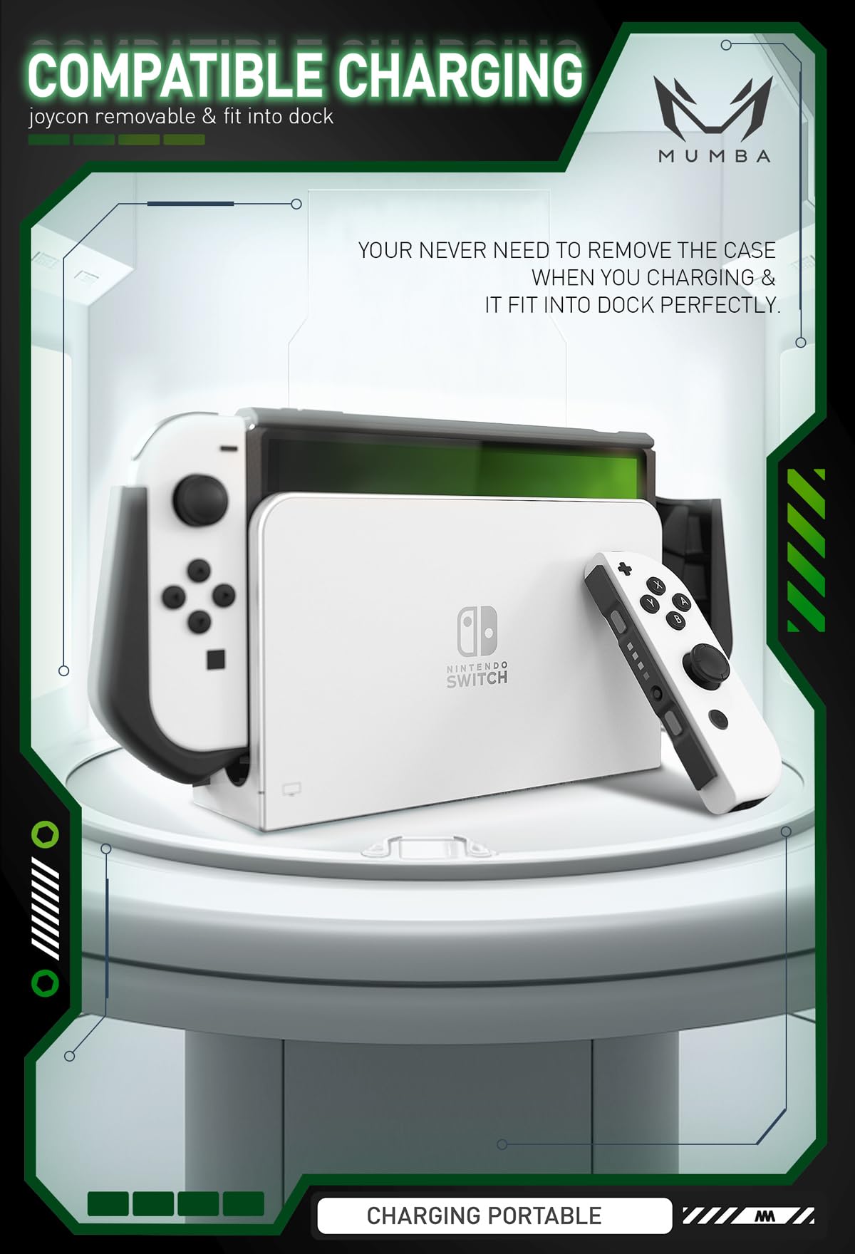 Nintendo Switch OLED 2021 Protective Case - Slim Hard Shell with Screen Protector for Nintendo Switch Blade (Green) | Durable Travel Cover for Gaming, Commuting & Outdoor Use