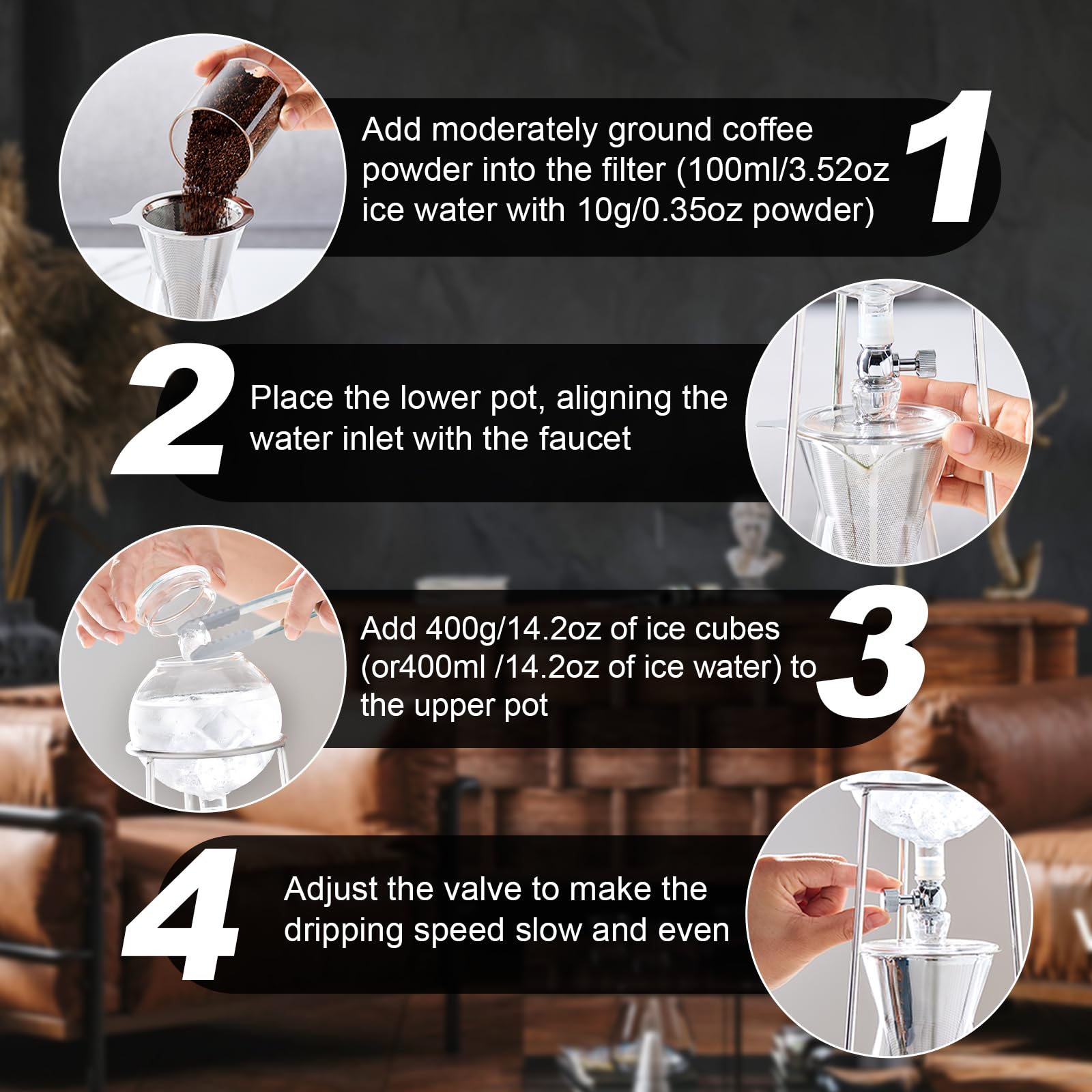 PARACITY Cold Brew Coffee Maker - Stainless Steel & Borosilicate Glass Iced Coffee Maker with Slow Drip Technology, 2-4 Cup Capacity for Home, Office or Outdoor Use - Perfect for Iced Coffee & Tea Lovers