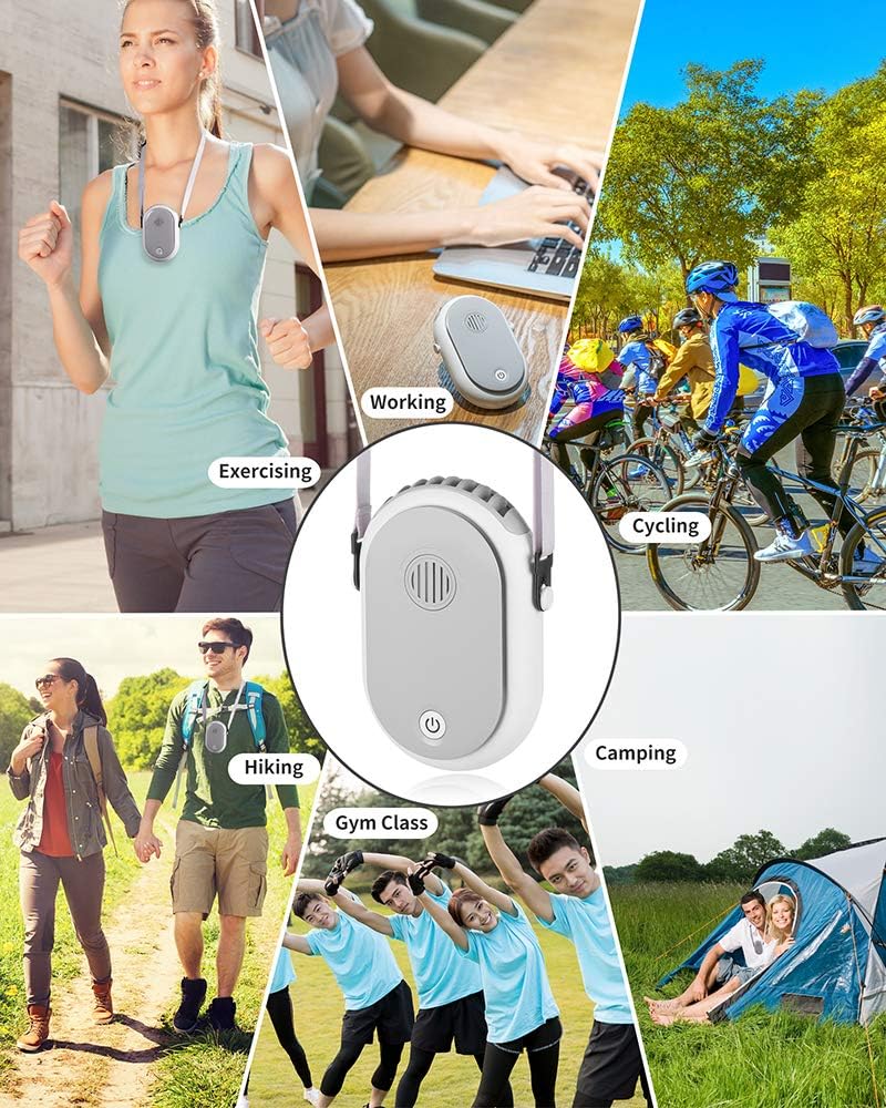 Portable Rechargeable Neck Fan with Adjustable Lanyard - 3 Speed USB Personal Cooling Fan for Women, Men & Kids - Wearable Mini Fan for Outdoor Activities, Travel, Camping, Park & Eyelash Extensions (White)