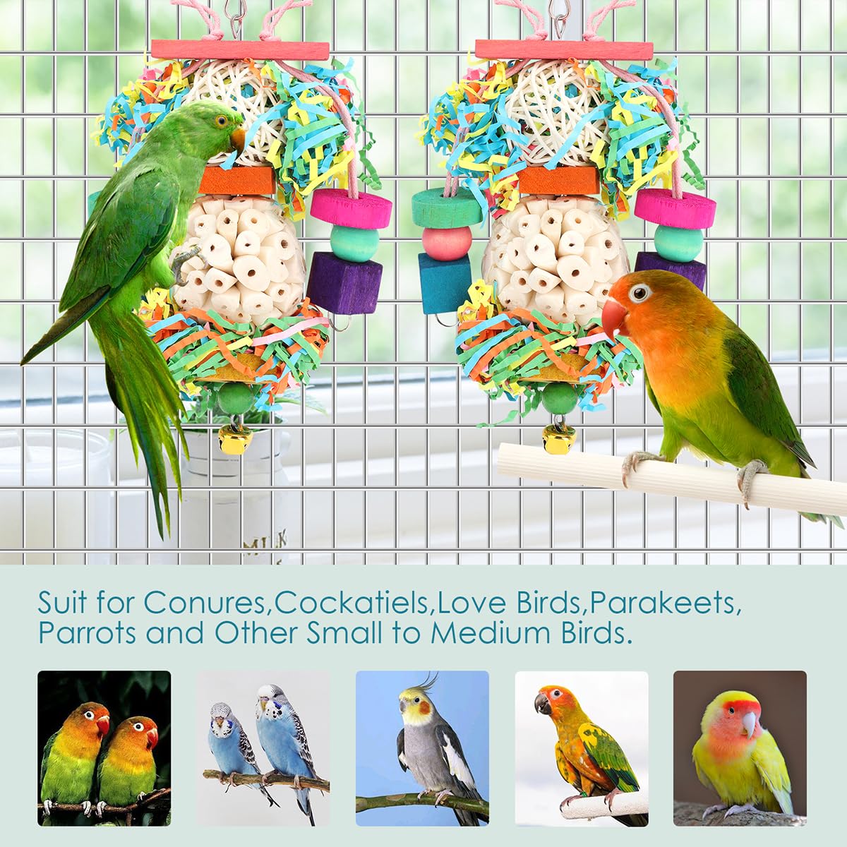 BBjinronjy 2PCS Natural Soft Sola Ball Bird Chew Toys - Hanging Foraging & Shredding Toys for Parrots, Cockatiels, Conures, Lovebirds, Parakeets, Budgies & Small Birds | Perfect for Cage Enrichment & Beak Exercise