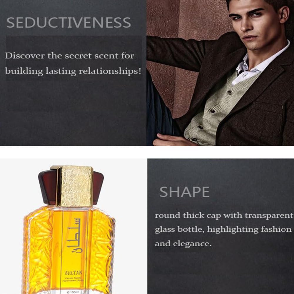 Sultan Gold Perfume Oil for Men - 3.4 Fl.oz Long Lasting Arabian Fragrance, Exotic Dubai Perfume Spray with Elegant Scent - Perfect for Date Night, Special Occasions & Daily Wear (Black Box)