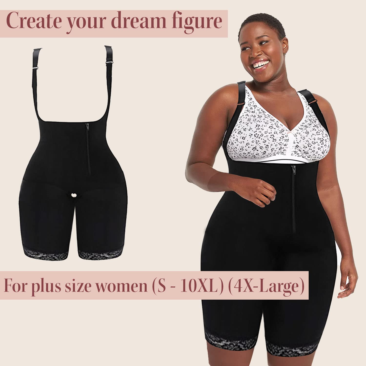 Seamless Women's Shapewear Bodysuit - Thigh Slimming Body Shaper with Zipper Closure (Black, Sizes S-10XL) | Perfect for Tummy Control & Smooth Silhouette Under Dresses, Jeans or Formal Wear