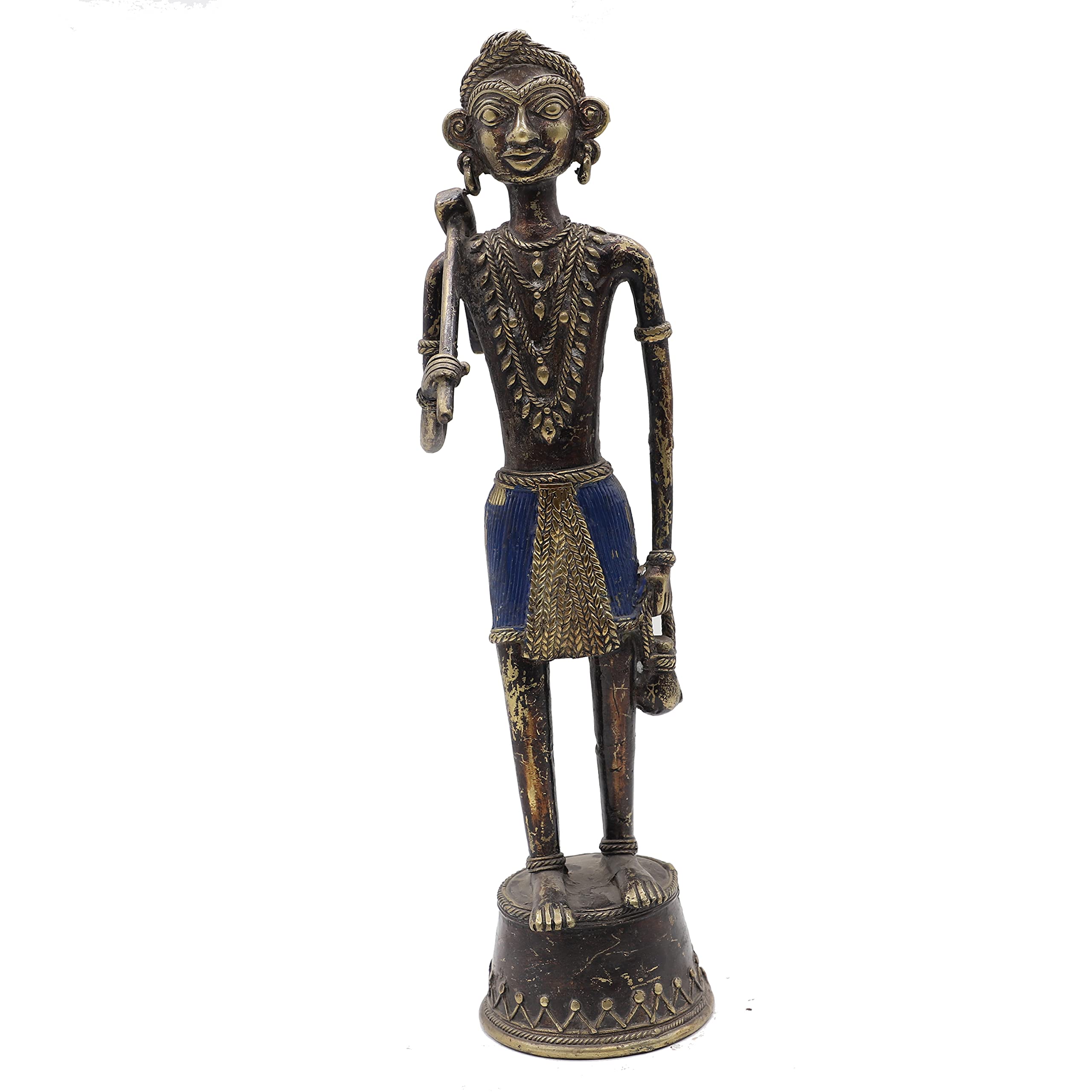 Handmade Dhokra Art Bell Metal Tribal Farmer Statue - Vintage Home Decor for Living Room, Office & Bedroom - Perfect for Boho, Farmhouse & Ethnic Interior Design Styles