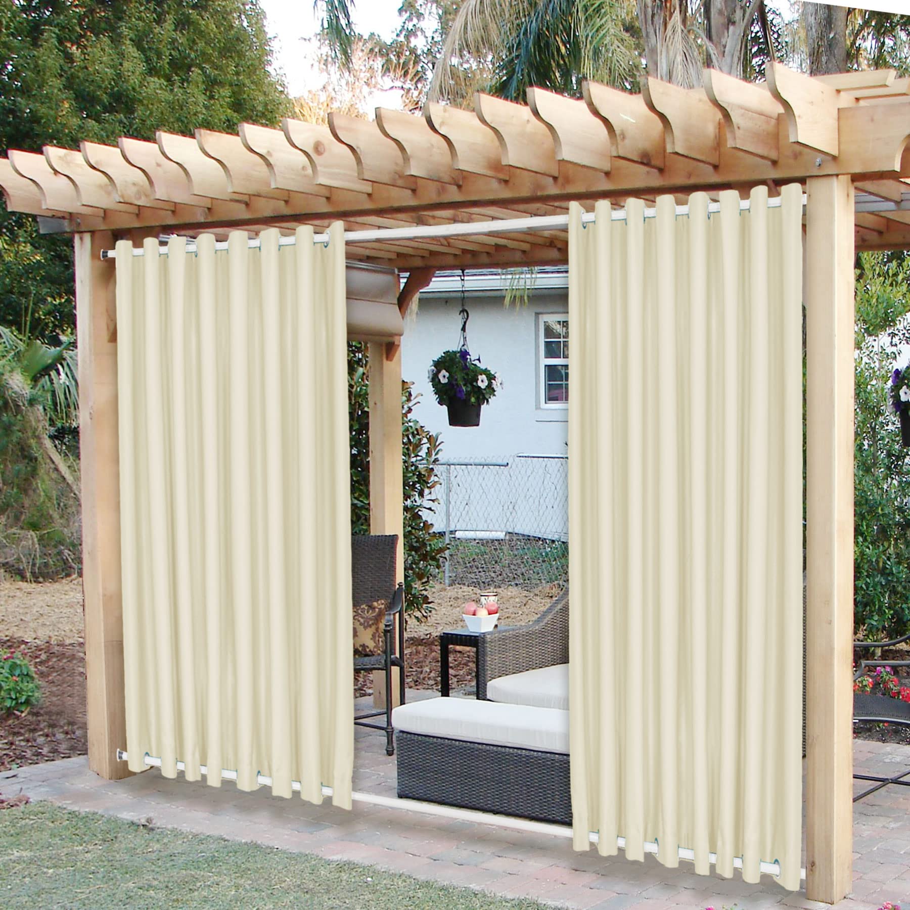 Frement Outdoor Curtains - Windproof, Thermal Insulated, Blackout Drapes with Rustproof Grommets (Top & Bottom) for Porch, Patio, Deck - Beige, 100W x 84L, 1 Panel - Perfect for Sun Protection, Privacy & Outdoor Relaxation