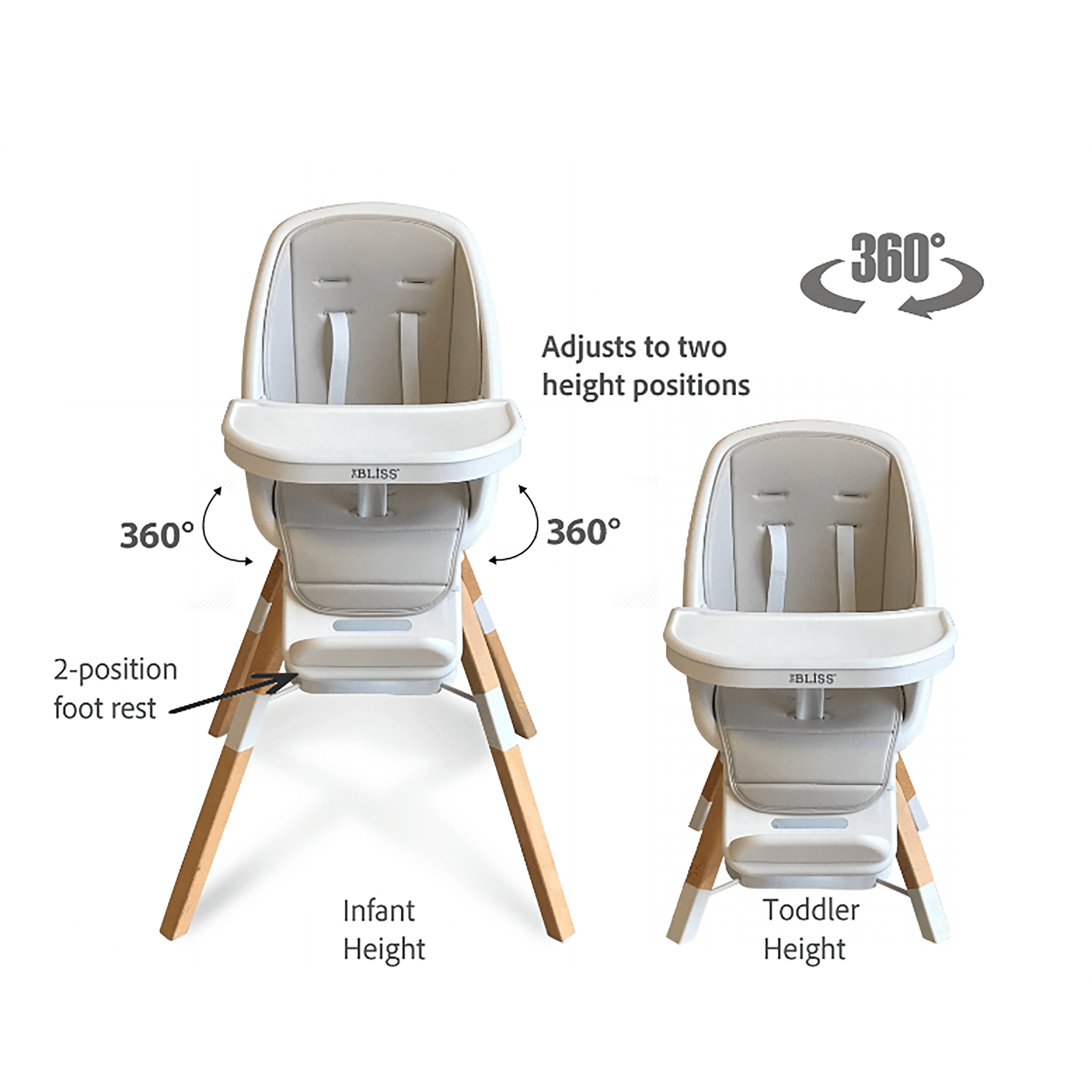TruBliss 360° Rotating High Chair for Babies & Toddlers - Adjustable Height, Easy Clean, Compact Foldable Design for Home, Restaurant & Travel Use