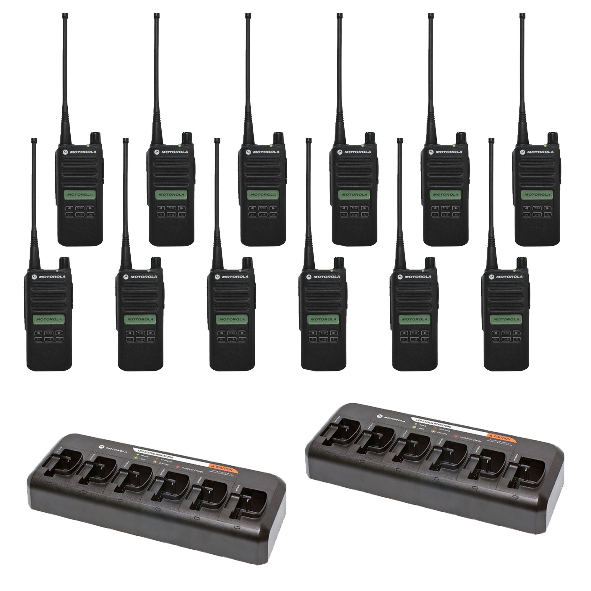 Motorola CP100D Two-Way Radio 12-Pack Bundle with Multi-Unit Charger - Reliable Communication for Construction, Warehouses & Outdoor Adventures