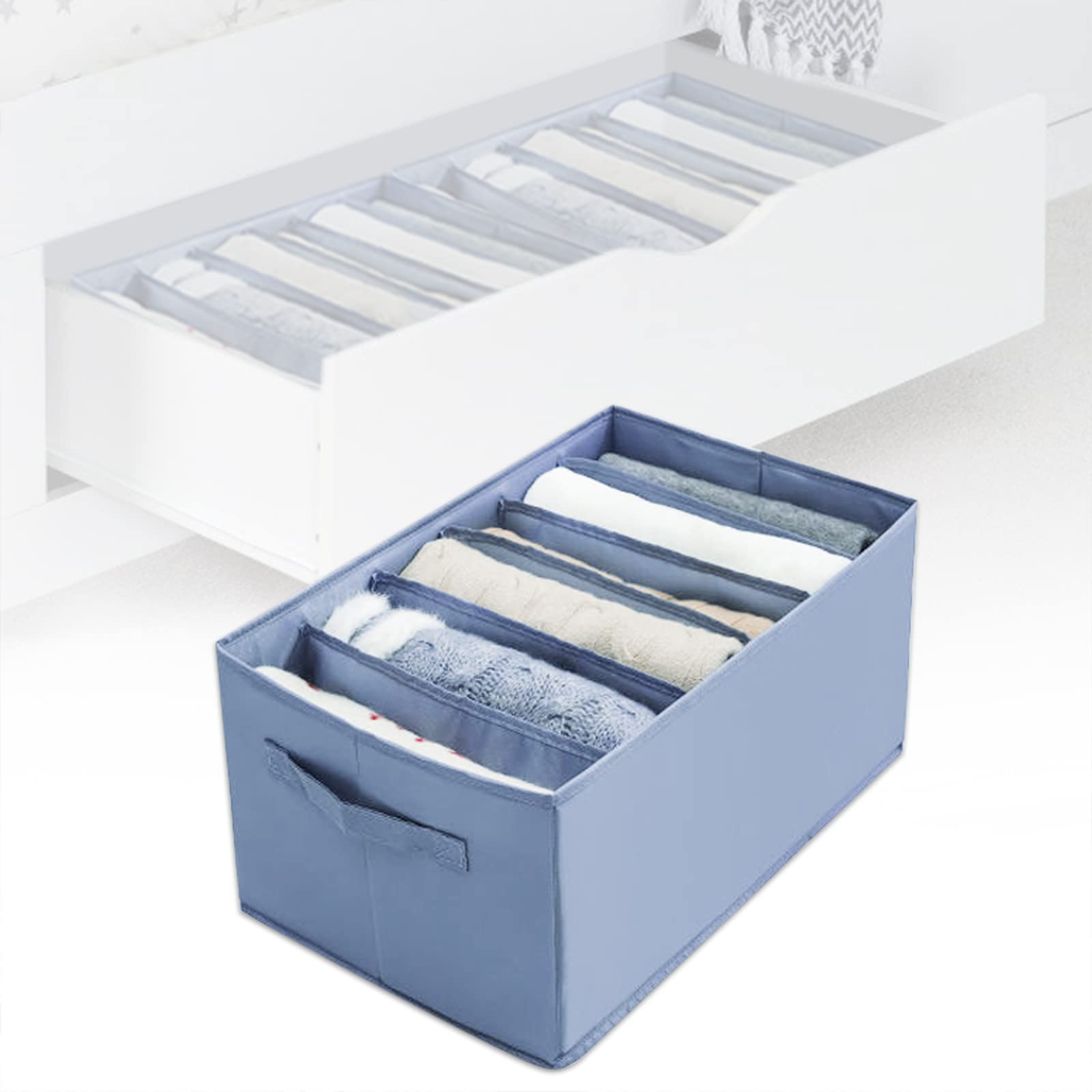 Evankin 6-Grid Fabric Closet Organizer Bins - Foldable Drawer Storage for Sweaters, Jeans, Shirts & Underwear | Space-Saving Wardrobe & Dresser Solution for Bedroom & Closet Organization