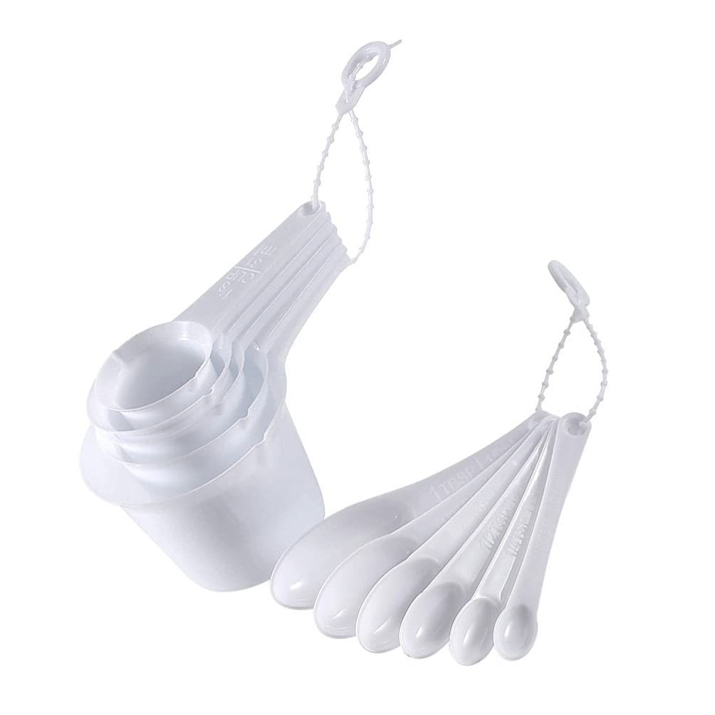 Cabilock 2 Sets/22Pcs Plastic Measuring Spoons for Cooking & Baking - Accurate Scale for Dry & Liquid Ingredients - Essential Kitchen Gadgets (White) - Perfect for Home Bakers & Professional Chefs