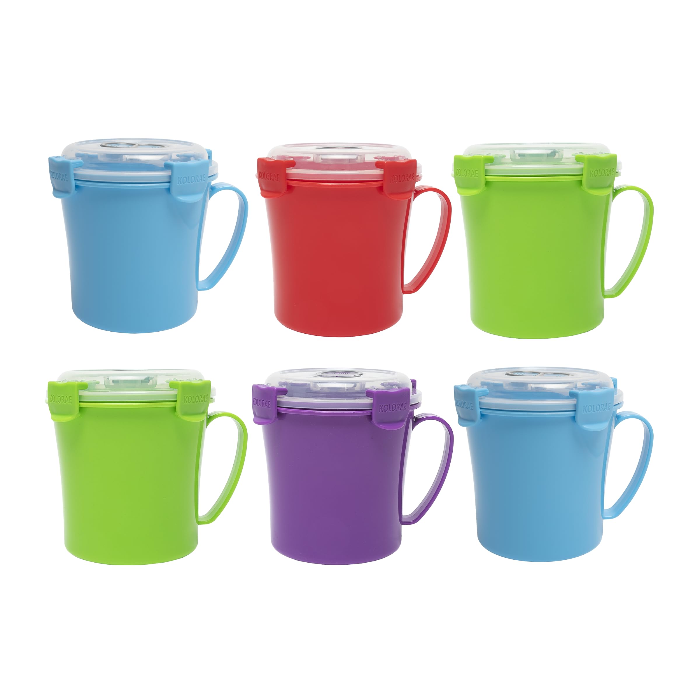 6-Pack Colorful 20 oz Microwave Safe Soup Mugs with Leak-Proof Design & Snap-On Vented Lids - Perfect for Office Lunches, Camping Meals & Family Dinners (Core Collection)