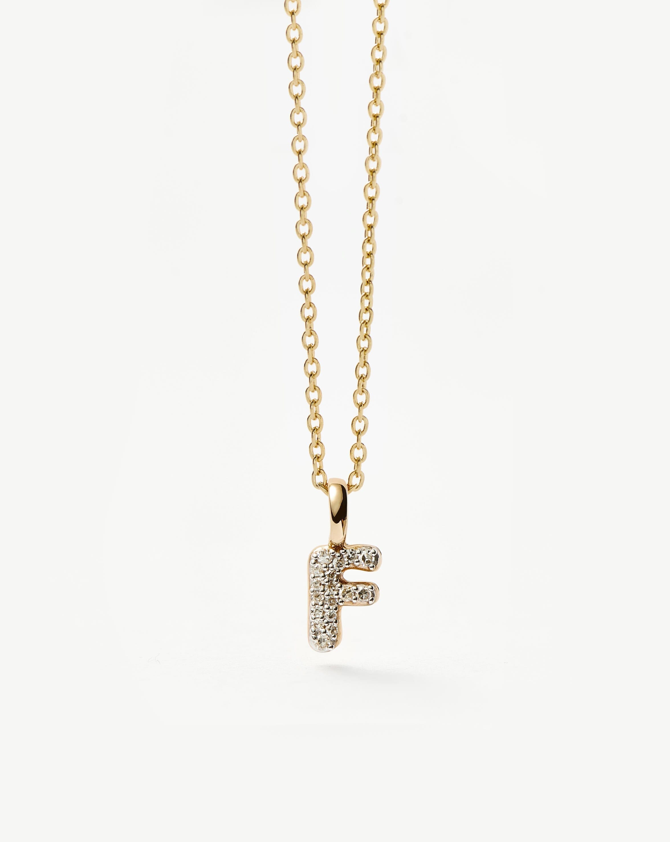 Diamond Initial Mini Pendant Necklace - Letter F | 14k Solid Yellow Gold Plated with Genuine Diamonds | Elegant Personalized Jewelry for Women, Perfect Gift for Birthday, Anniversary & Valentine's Day