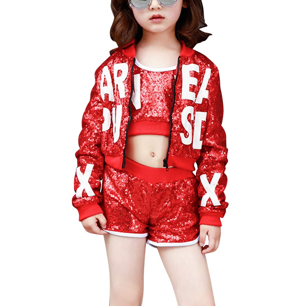 Kids Dance Costumes for Girls & Boys - Sparkly Sequins Jazz & Hip Hop Outfits with Shorts Sets - Perfect for Dance Recitals, Performances & Competitions
