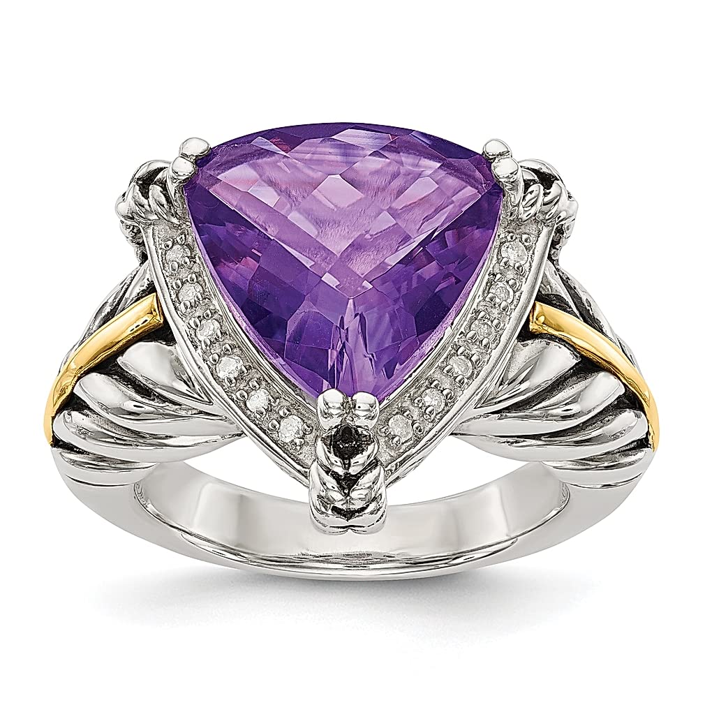 14K Gold Plated 925 Sterling Silver Amethyst & Diamond Ring for Women - Elegant Purple Gemstone Jewelry Gift for Her, Perfect for Valentine's Day, Anniversary & Special Occasions