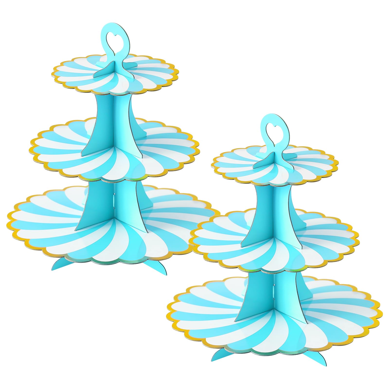 Soleebee 3-Tier Cupcake Stand - Sturdy Cardboard Dessert Tower for Birthday, Wedding & Party Decorations - Blue & Gold 2-Pack - Perfect for Displaying Cupcakes, Cookies & Treats at Events