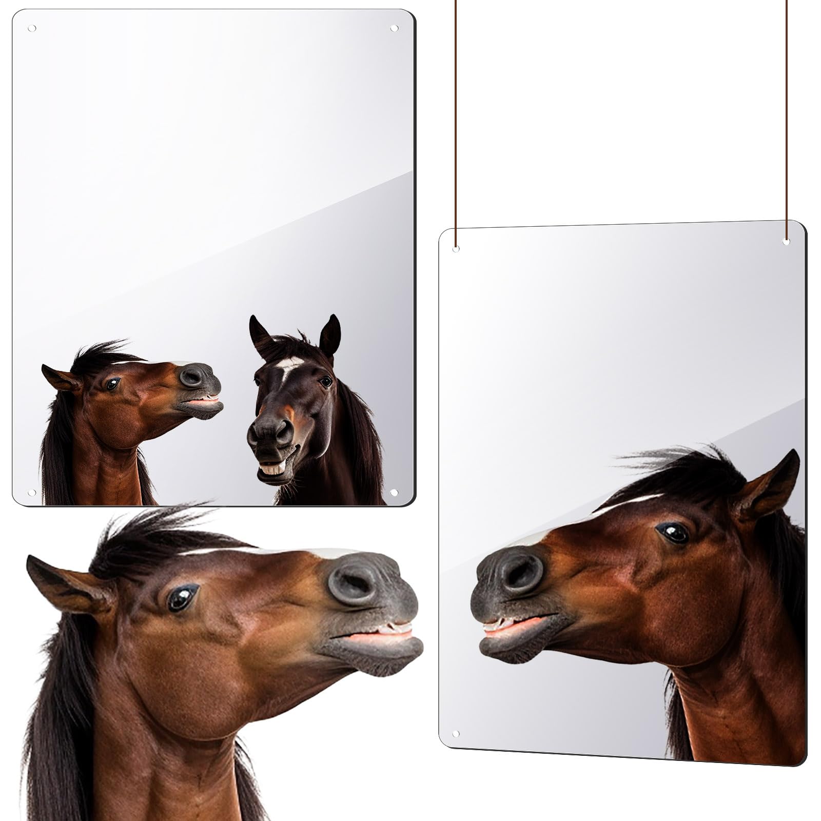2 Pack Shatterproof Acrylic Horse Stall Mirrors - 12x16 Inch Safe Stable Mirrors for Horses - Reduce Boredom & Stress Behaviors - Perfect for Barn, Stable & Training Areas - Durable Companion Toy for Anxious Horses