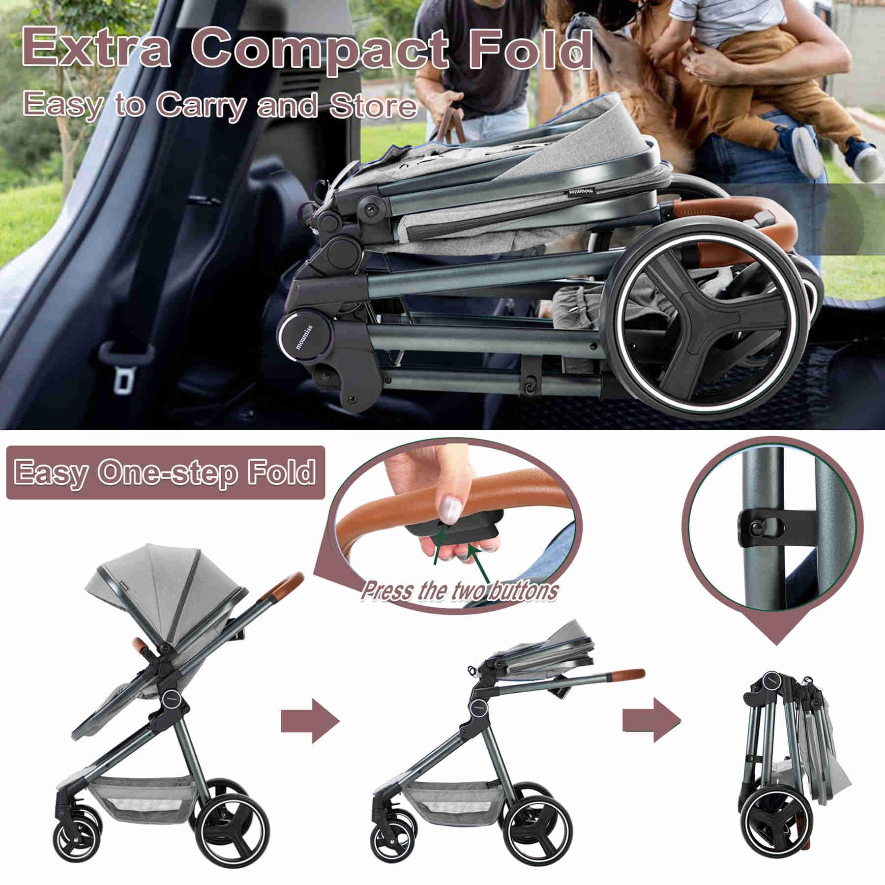 2024 Grey Convertible Baby Stroller - Lightweight Infant to Toddler Travel System with Reversible Seat & Bassinet | Perfect for Newborns, Shopping, Walks & Air Travel