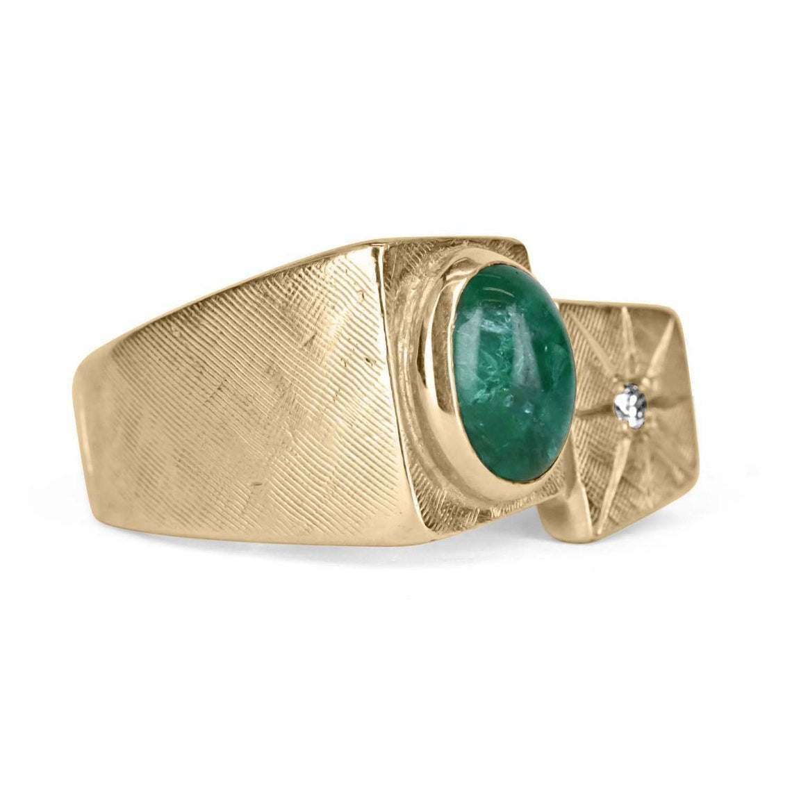 2.69tcw 14K Gold Oval Natural Emerald Cabochon & Diamond Star Ring for Women - Elegant Jewelry Gift for Engagement, Anniversary & Special Occasions