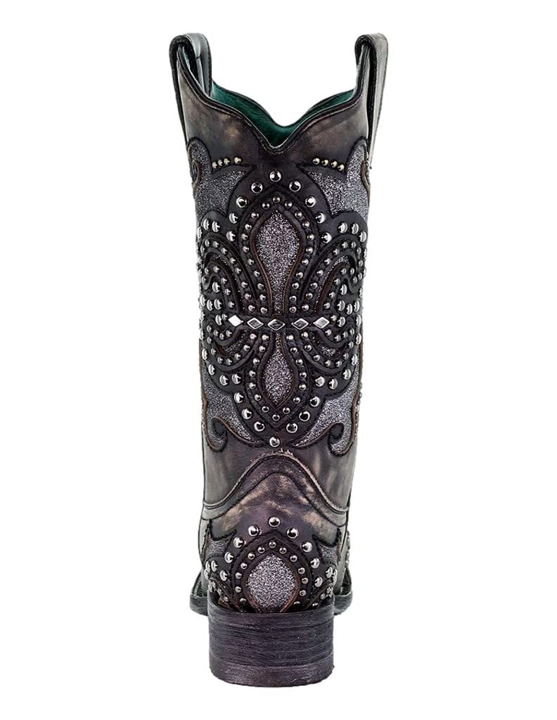 Women's Corral Boots - Studded Tooled Inlay Snip Toe Dress Boots with 1-2