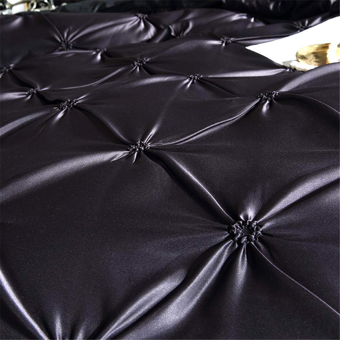Erosebridal Luxury Pinch Pleated Duvet Cover Set - Black King Size Satin-Like Microfiber Bedding with Zipper Closure & Ruffle Design | Pintuck Decorative Comforter Cover for Master Bedroom, Guest Room & Hotel Decor