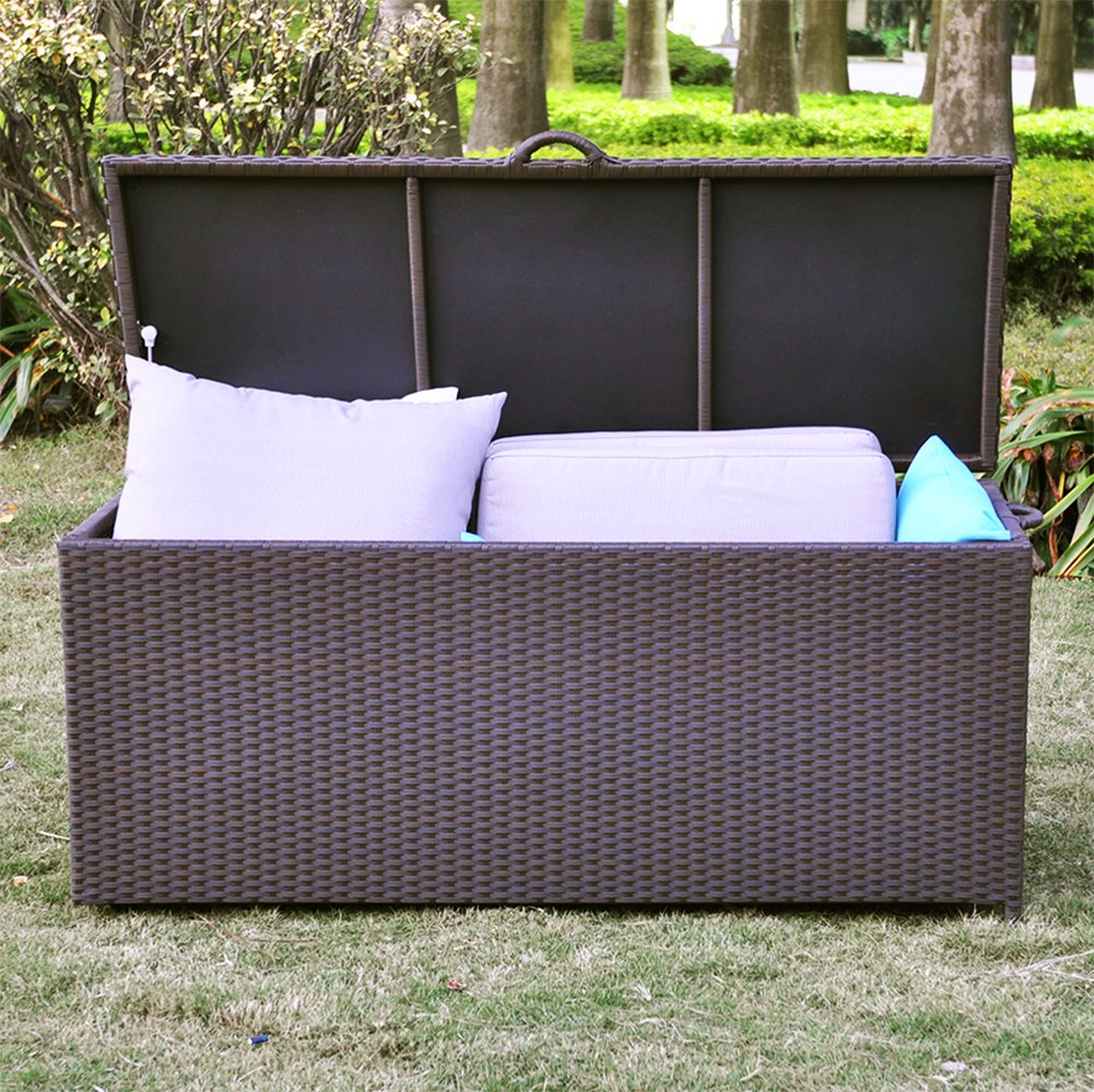 ART TO REAL Heavy Duty Outdoor Storage Box - Aluminum Frame Wicker Deck Box with Bench Seat, Garden Container for Patio Cushions & Pool Accessories | Perfect for Backyard, Poolside & Deck Storage