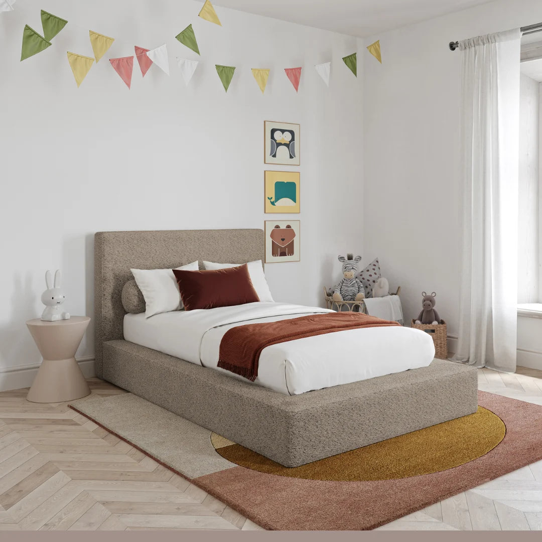 Kids Ultra Bed Set - Sturdy Wooden Bed Frame & Headboard Set with Safety Rails | Teddy Bear Theme for Children's Bedroom Decor | Perfect for Toddlers, Preschoolers & Sleepovers