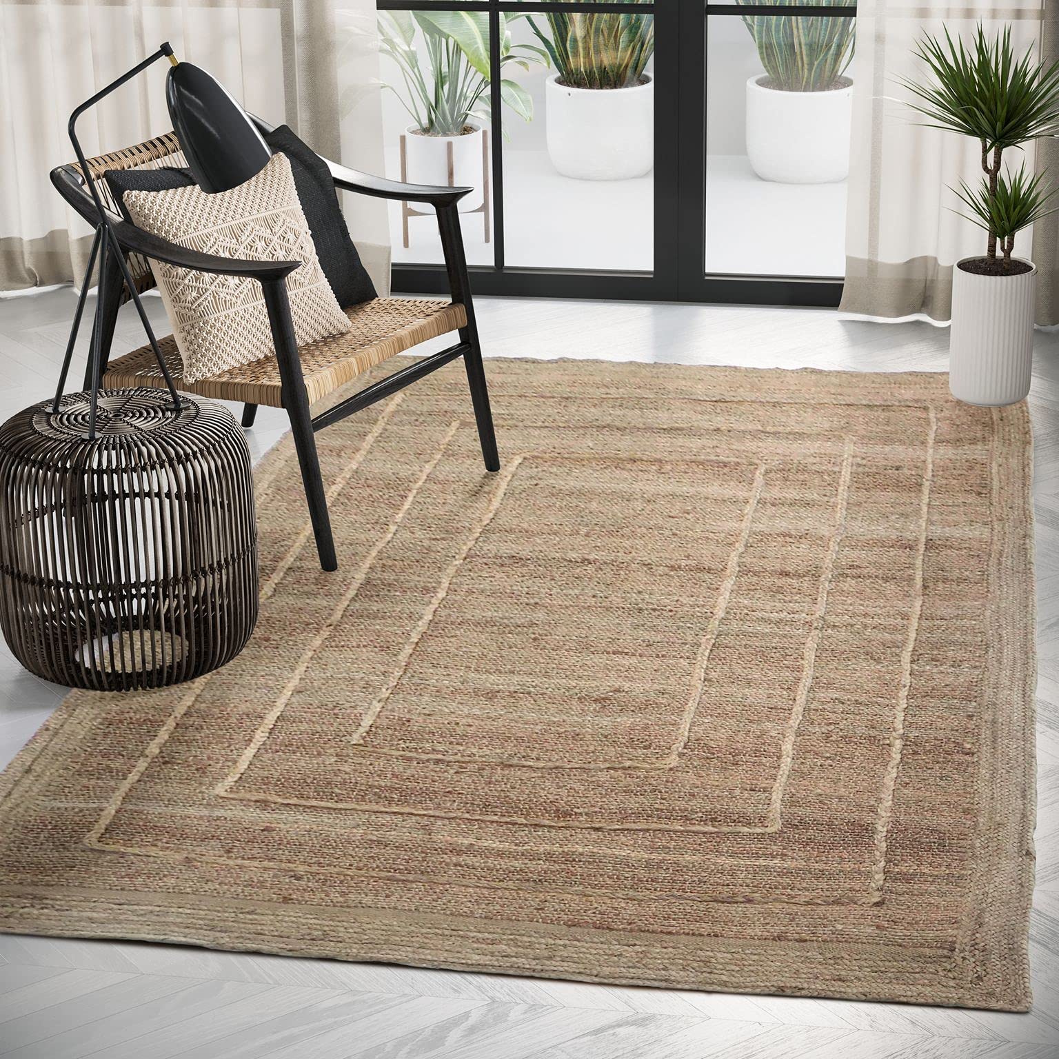 Abani Natural Jute Fiber Textured Rectangle Area Rug 8x10 - Eco-Friendly Boho Coastal Woven Rug for Living Room, Bedroom & Home Decor | Soft, Durable & Stylish Floor Mat