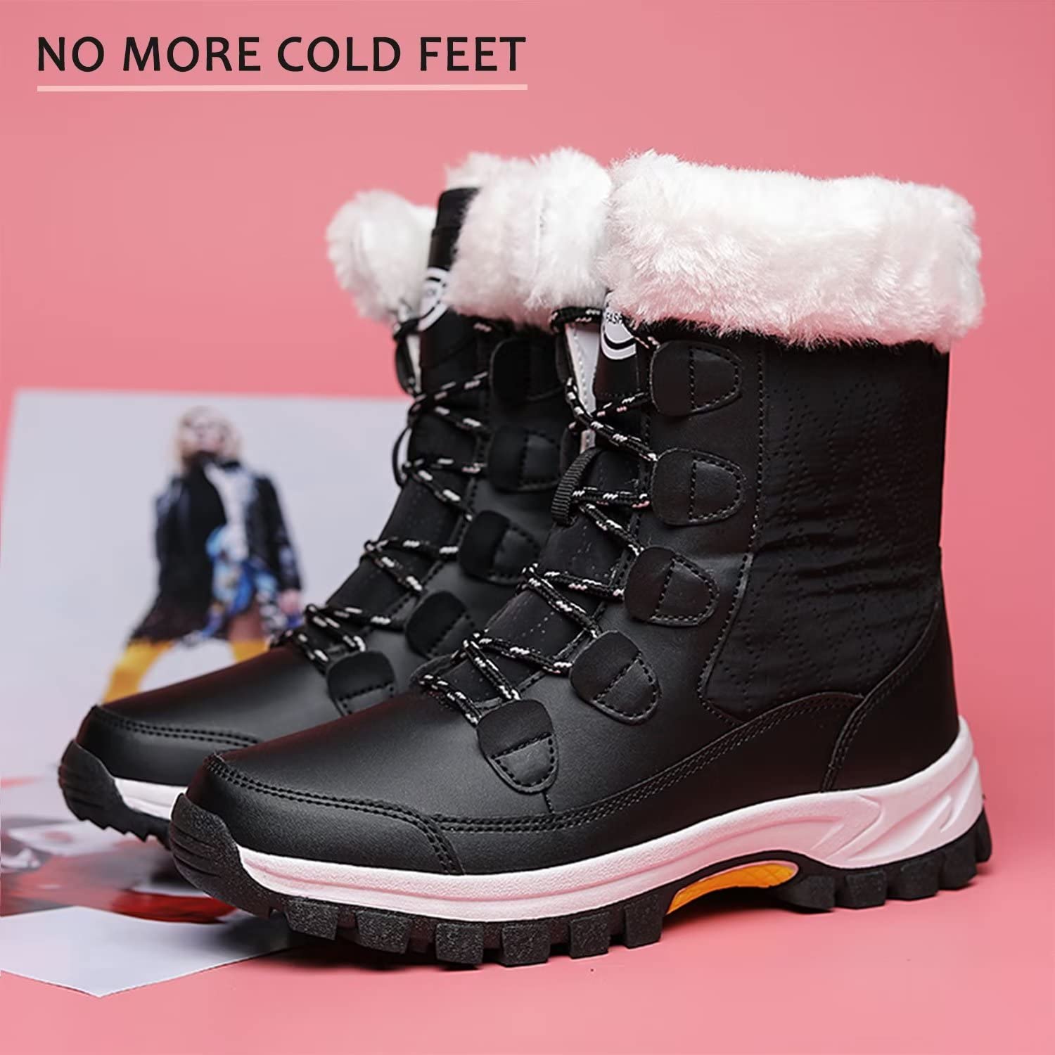 Tanleewa Women's Waterproof Faux Fur Winter Snow Boots - Mid Calf Warm Snow Boots with Anti-Slip Sole for Outdoor Activities, Hiking & Cold Weather Fashion
