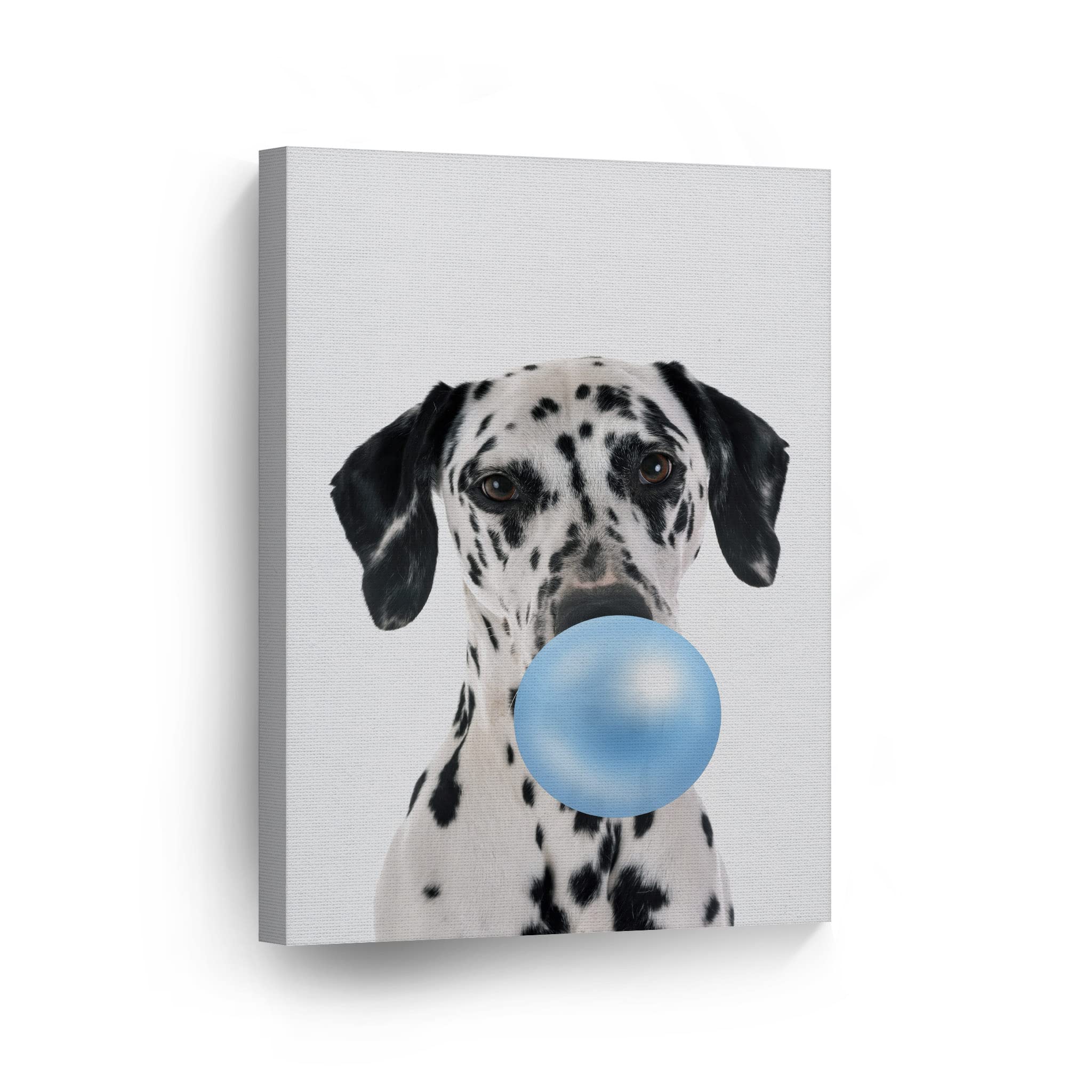 Dalmatian Dog Chewing Blue Bubble Gum Canvas Wall Art Print - Pet Lover Gift, Animal Pop Art for Office, Living Room, Bedroom & Nursery Decor - 17x11 inches - Perfect for Dog Enthusiasts & Home Styling