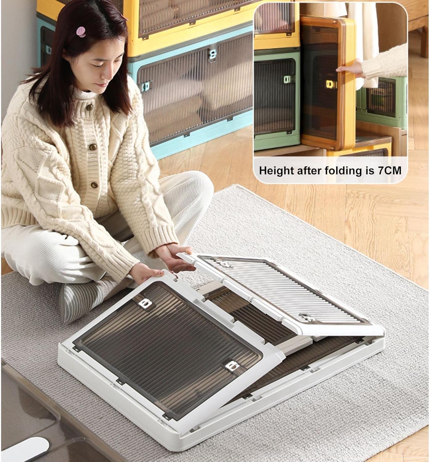 Foldable Plastic Storage Boxes with Lids - Large Clear Storage Bins with Handles & Wheels for Organizing Wardrobe, Grocery, Cupboard - Perfect for Home, Office, and Travel Storage Solutions