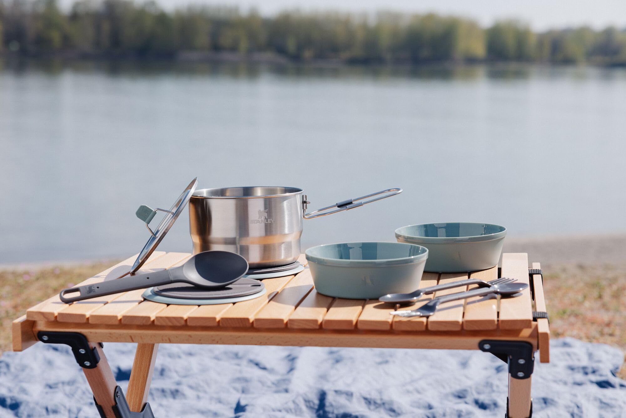 Stanley Wildfare Go 14-Piece Stainless Steel Camping Cookware Set with 1.65 qt Saucepan, Bowls, Utensils & Cutting Board | Fold & Lock Handle | BPA-Free | Perfect for Outdoor Cooking, Backpacking, RV Trips & Camp Kitchen Essentials