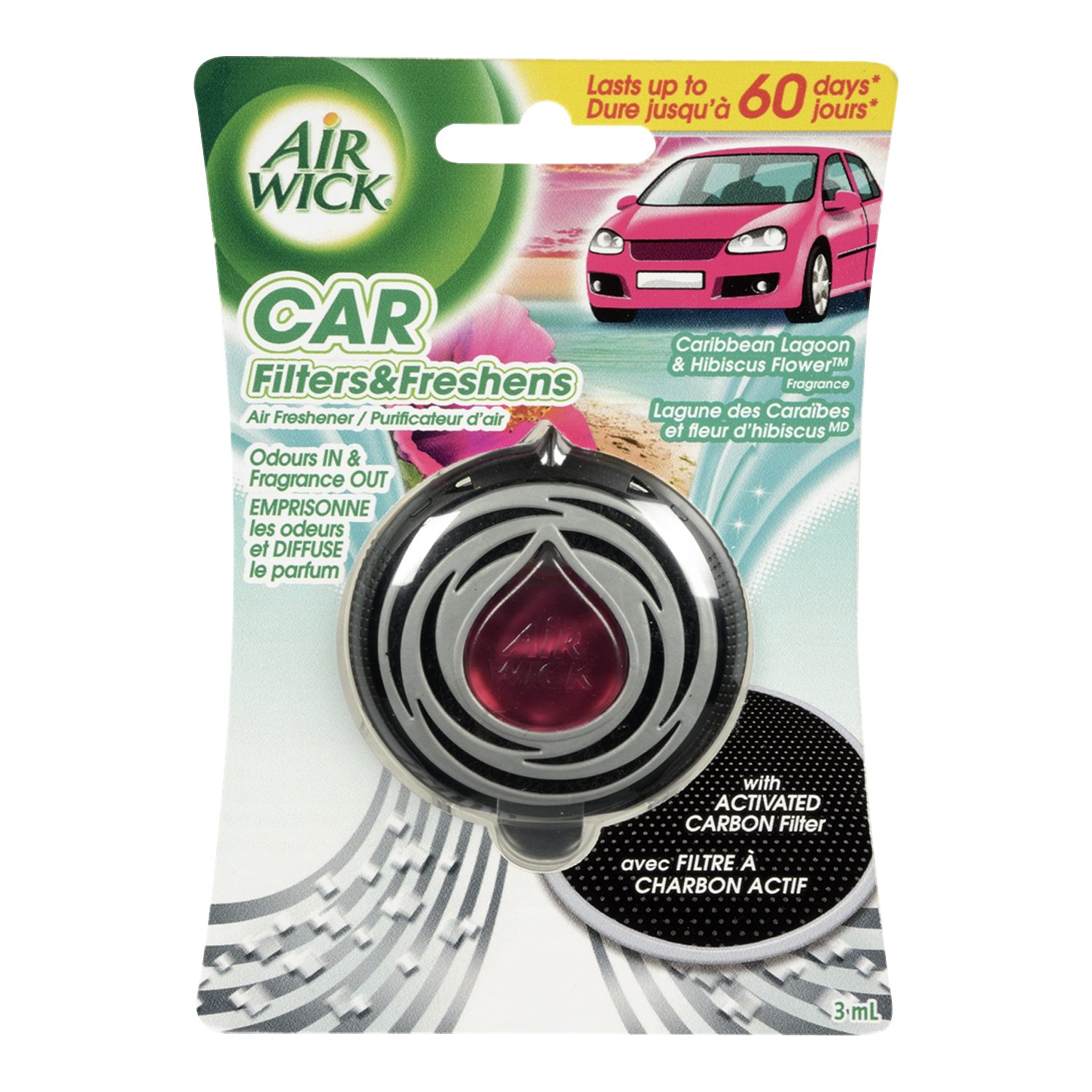 Air Wick Slow Release Car Air Freshener with Carbon Air Filter - Caribbean Lagoon & Hibiscus Flower Scent, 1 Count | Long-Lasting Fragrance for Cars, Trucks & SUVs