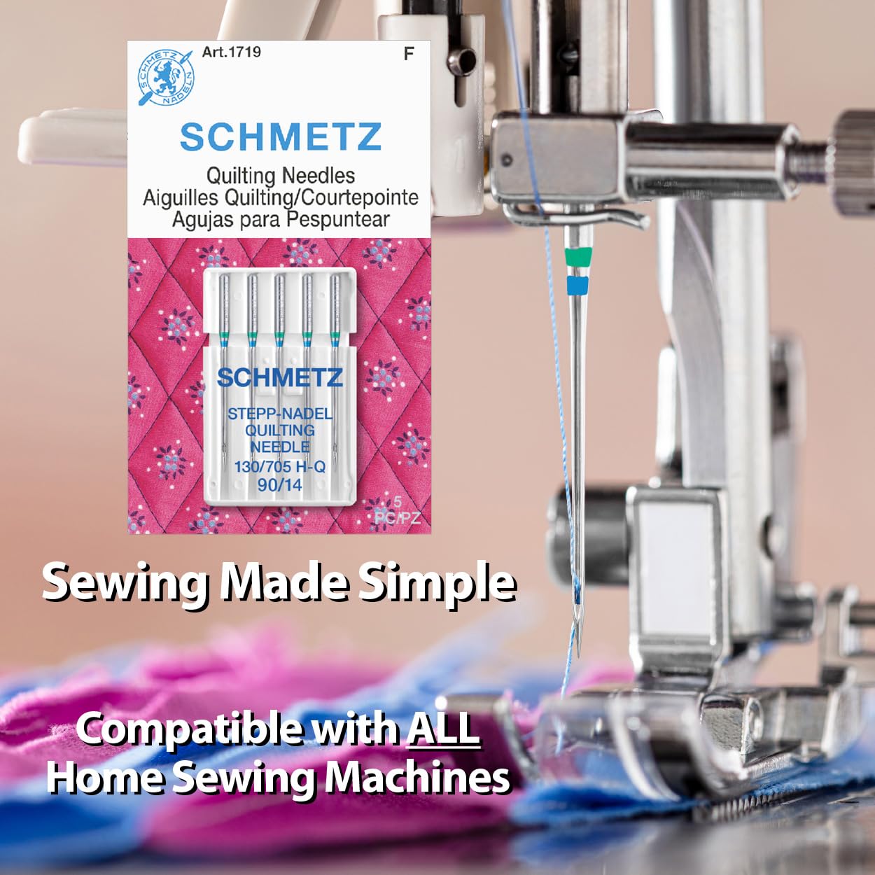 SCHMETZ Quilting Needles Size 90/14 - 100-Pack Premium Sewing Needles for Quilting & Crafting | 5-Needle Cards Included | Perfect for Hand Quilting, Patchwork & Fabric Arts