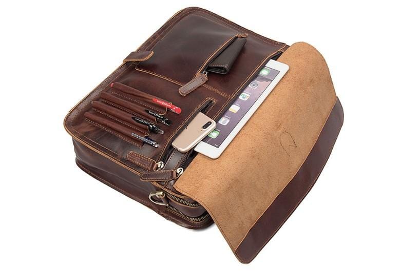 17 Inch Brown Genuine Leather Laptop Bag for Men & Women - Stylish Designer Briefcase for Business, Work, Travel & College