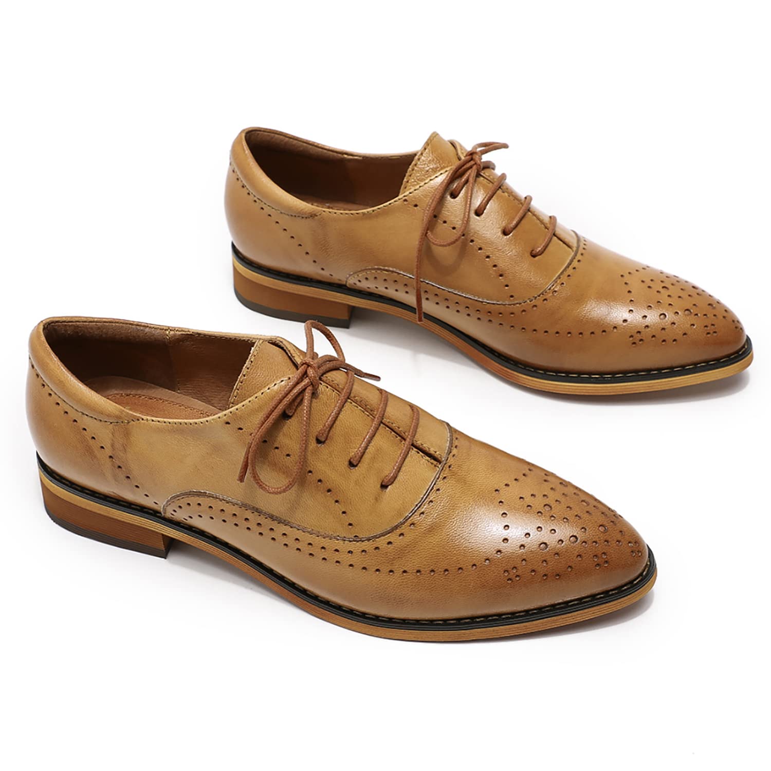 Women's Leather Perforated Lace-up Oxford Brogue Derby Shoes - Stylish & Comfortable Ladies Dress Shoes for Work, Office & Formal Occasions